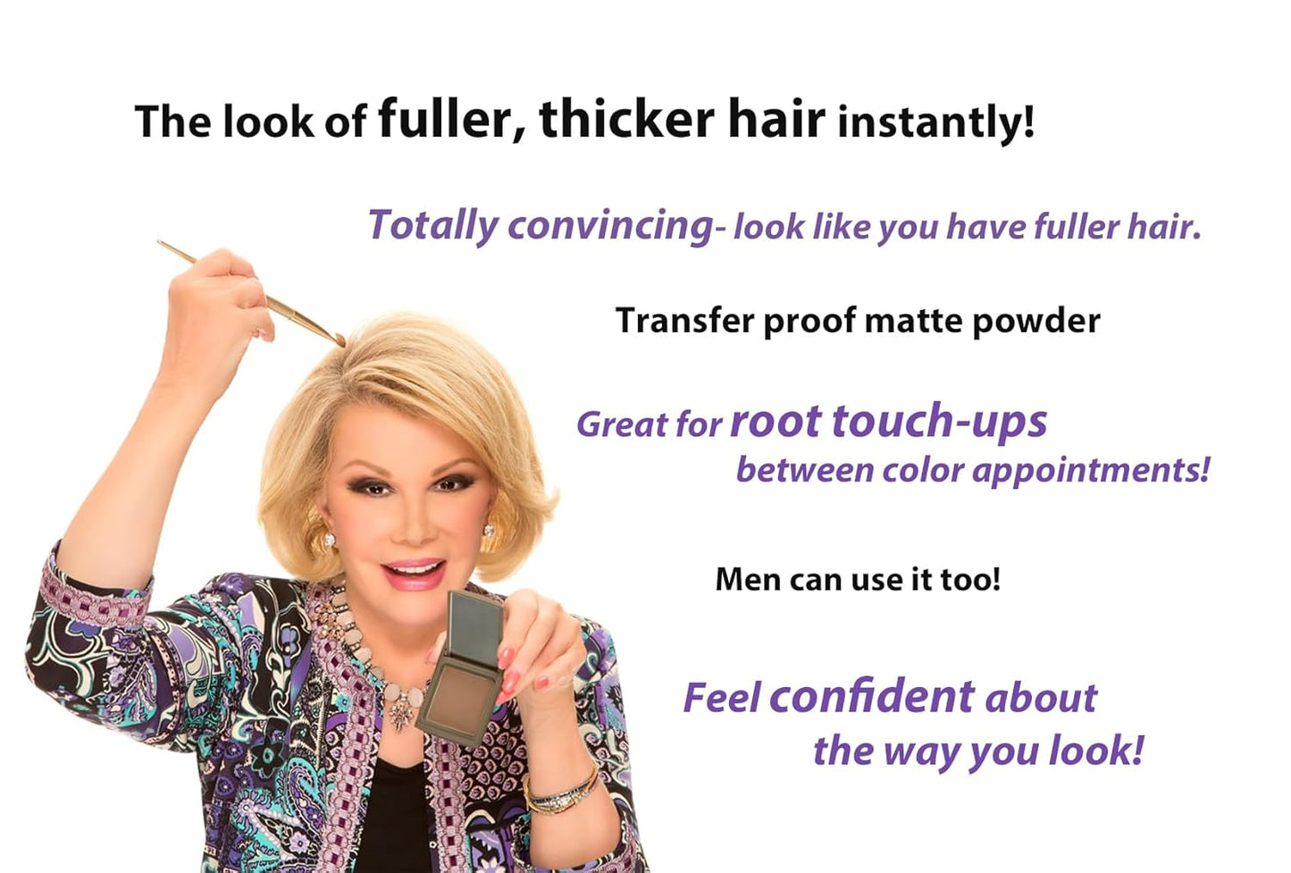 Joan Rivers Great Hair Day Root Touch Up Powder – Fill-in Powder for Thicker, Fuller Looking Hair (White)