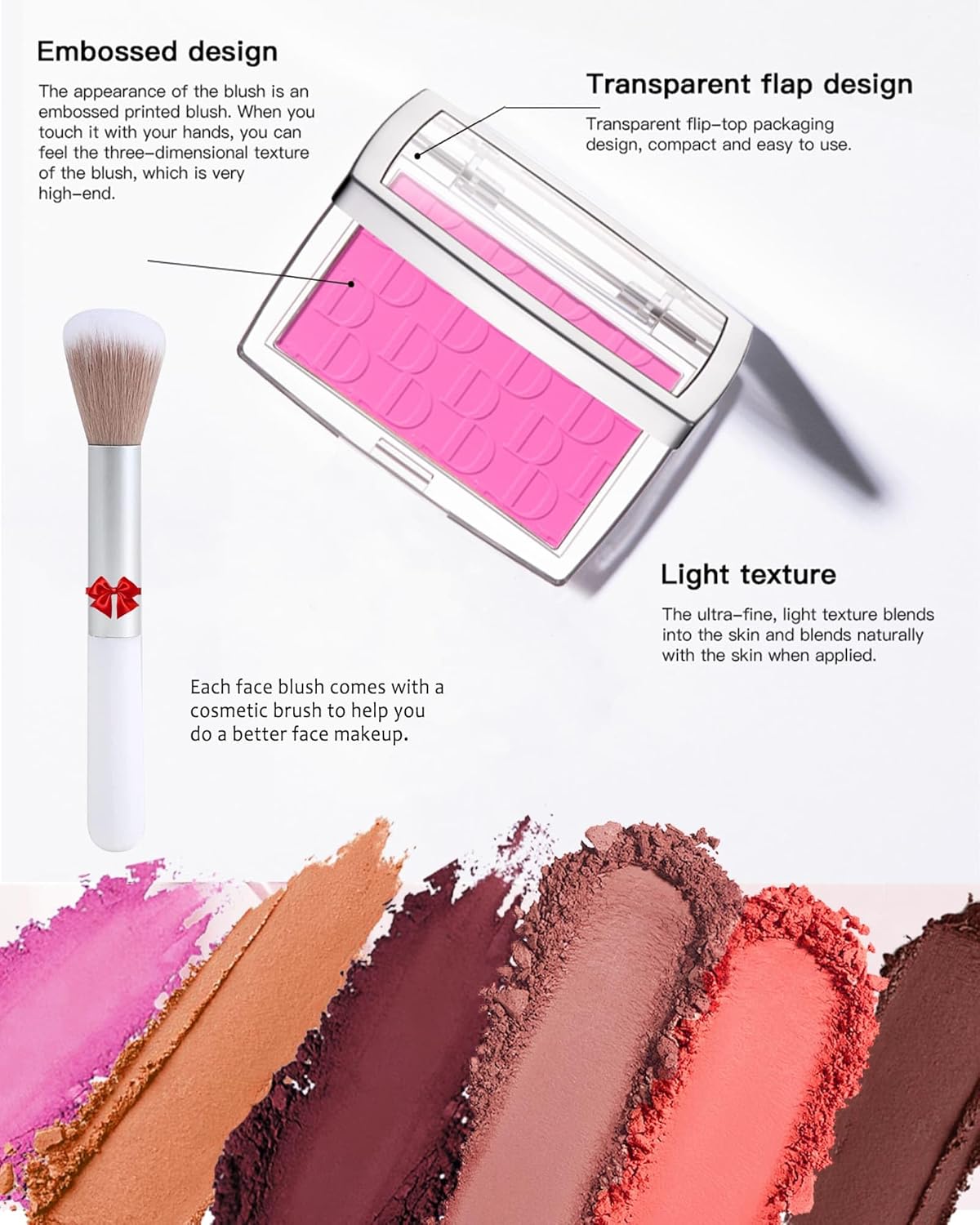 Powder Blush Palette, Matte Powder Makeup Blush for Cheeks, Natural Glow Face Blush Contour Palette, Lightweight, Smooth, High Impact Buildable Color, Long-lasting All-Day Face Enhancing -#Berry