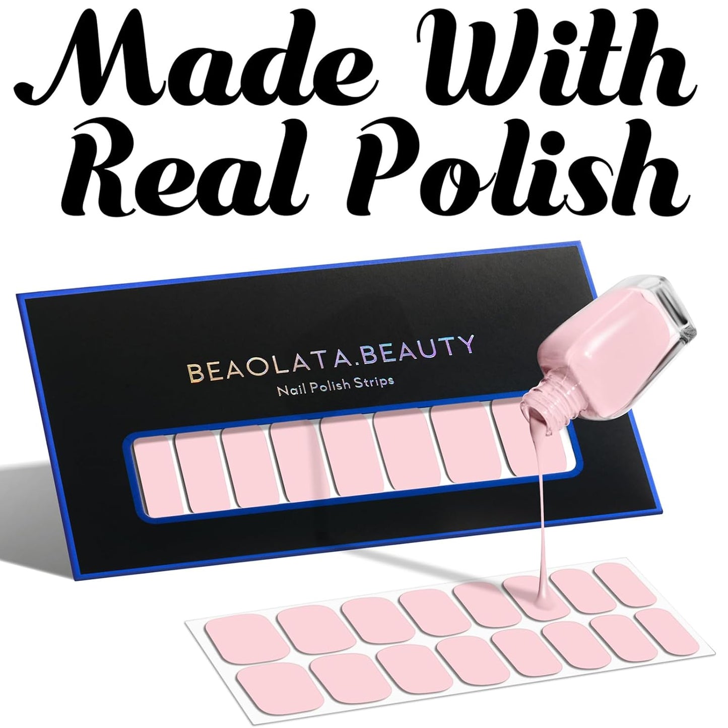 Nail Polish Strips, 32PCS Salon Quality Wraps, Long Lasting Gel Nail Stickers for Women Easy Apply& Remove (Cherry on Top Light Pink)