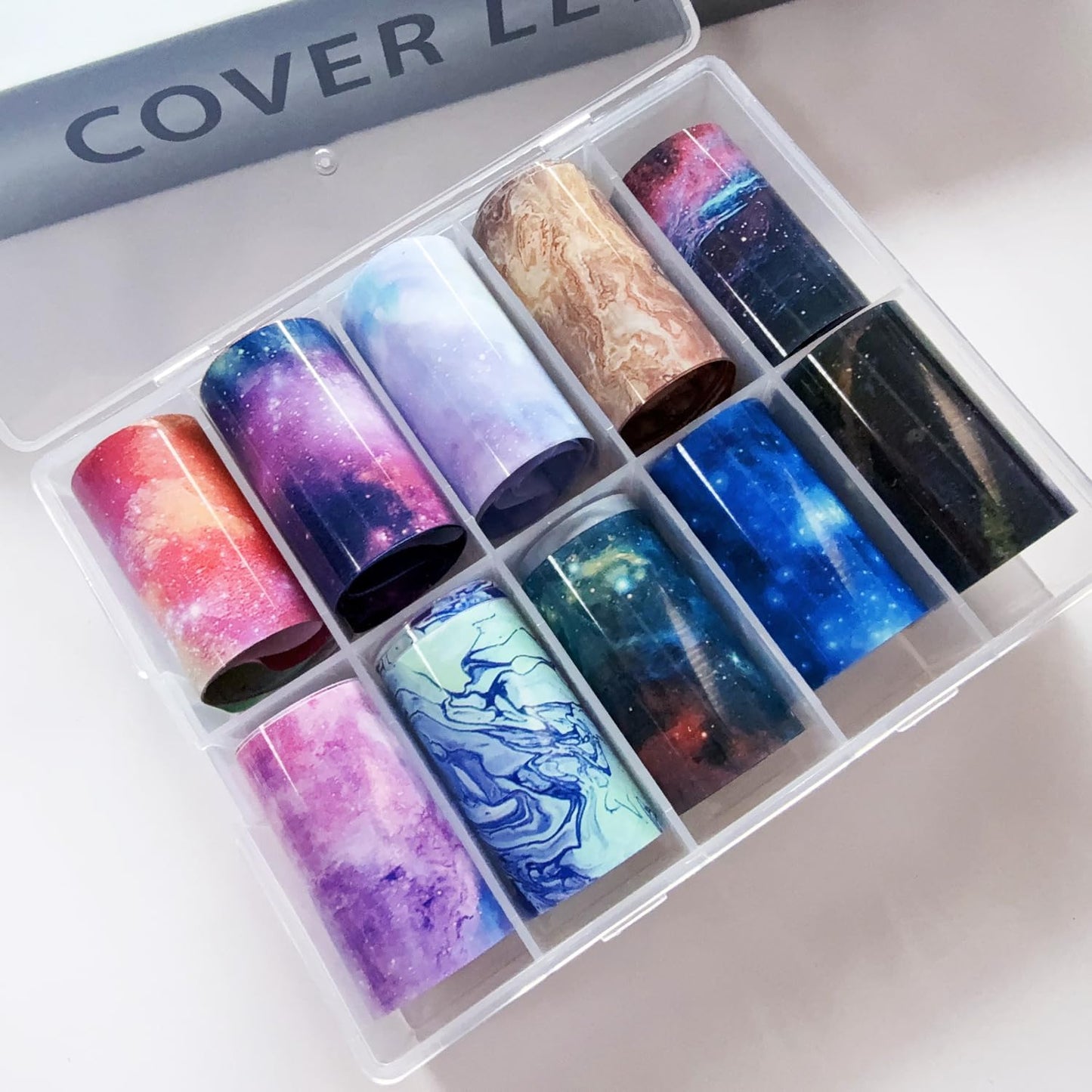 Marble Print Nail Art Foils Transfer Stickers 10PCS Marble Galaxy Pattern Nail Foils Adhesive Decals Nails Art Supplies Glossy Starry Sky Paper Transfer Slider for Women DIY Manicure Decorations