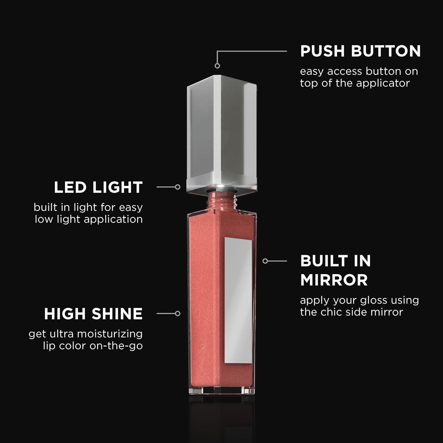 Pure Cosmetics Pure Illumination Lip Gloss - LED-lit Applicator w/Side Mirror - Non-Sticky, Moisturizing & Hydrating Lip Glosses - Soothes & Heals Dried Chapped Lips (Cosmic Latte)