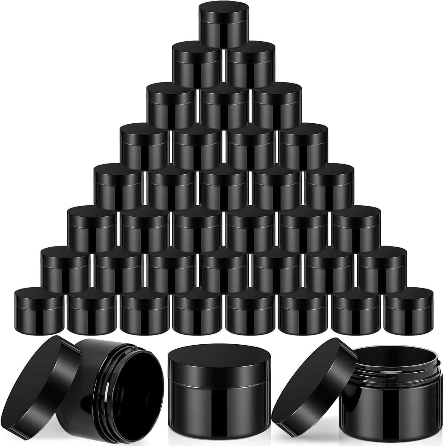 SATINIOR 36 Pieces 2 oz Plastic Jars with Lids Wide Mouth Airtight Reusable Container Acrylic Cosmetic Small Jars for Lotions Ointments Travel Toiletries Creams Make up Storage(Opaque Black)