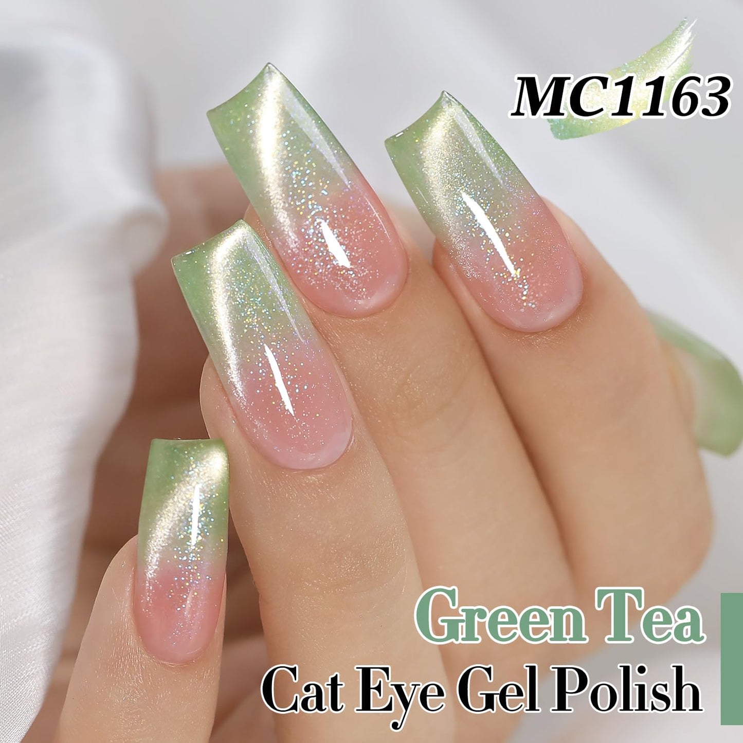 Double Rhythm 0.5 Oz Cat Eye Gel Polish with Magnet Same Color Same Bottle Holographic Glitter Shimmer Translucent Color Salon 15 ML Magnetic Nail Art (Spring Green-MC1163)