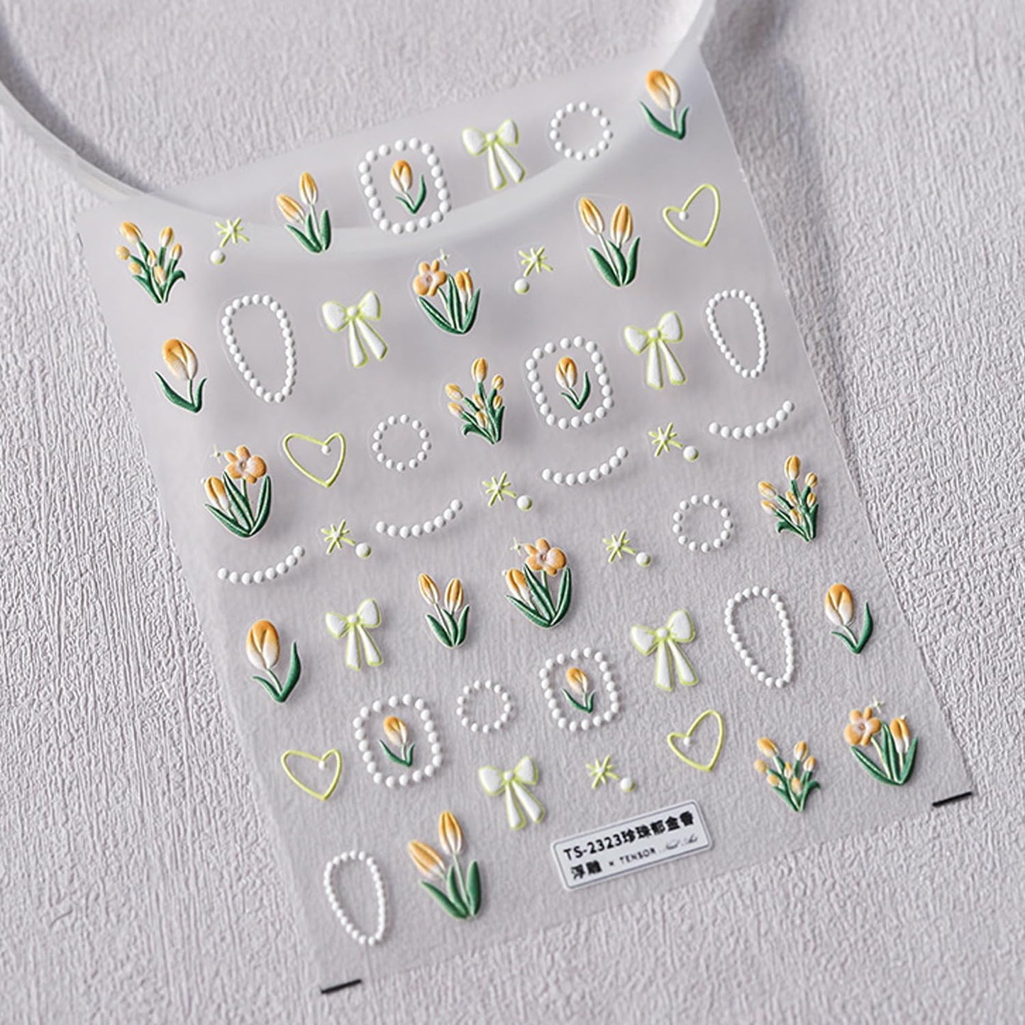 Flower Nail Stickers 5D Embossed Nail Art Stickers Decals Self-Adhesive Tulips Floral Bows Spring Summer Nail Art Design Decoration Accessories(1, Tupis)