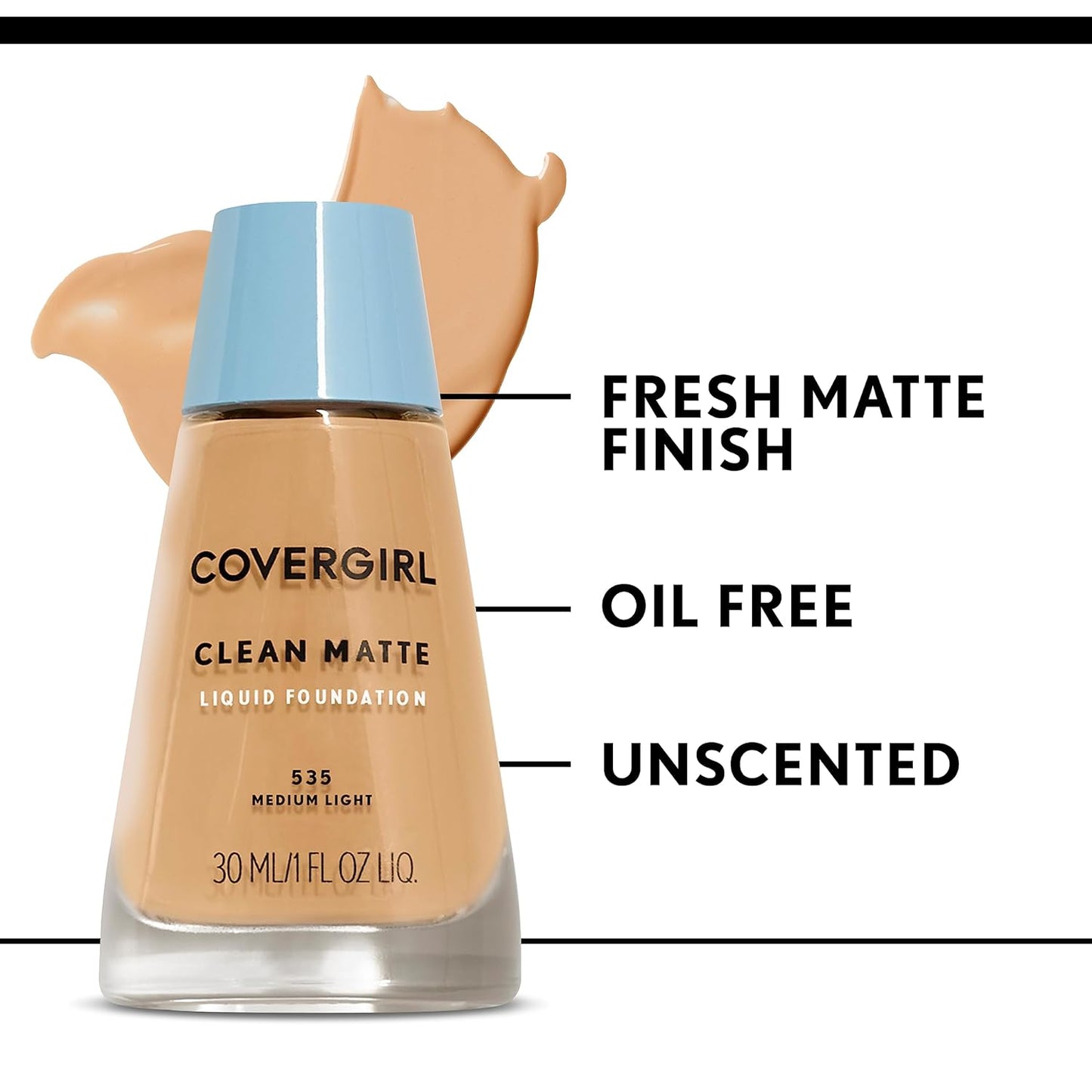 COVERGIRL Clean Matte Liquid Foundation Classic Ivory, 1 oz, Water Based, Moisturizing, Oil Absorber, Cruelty Free