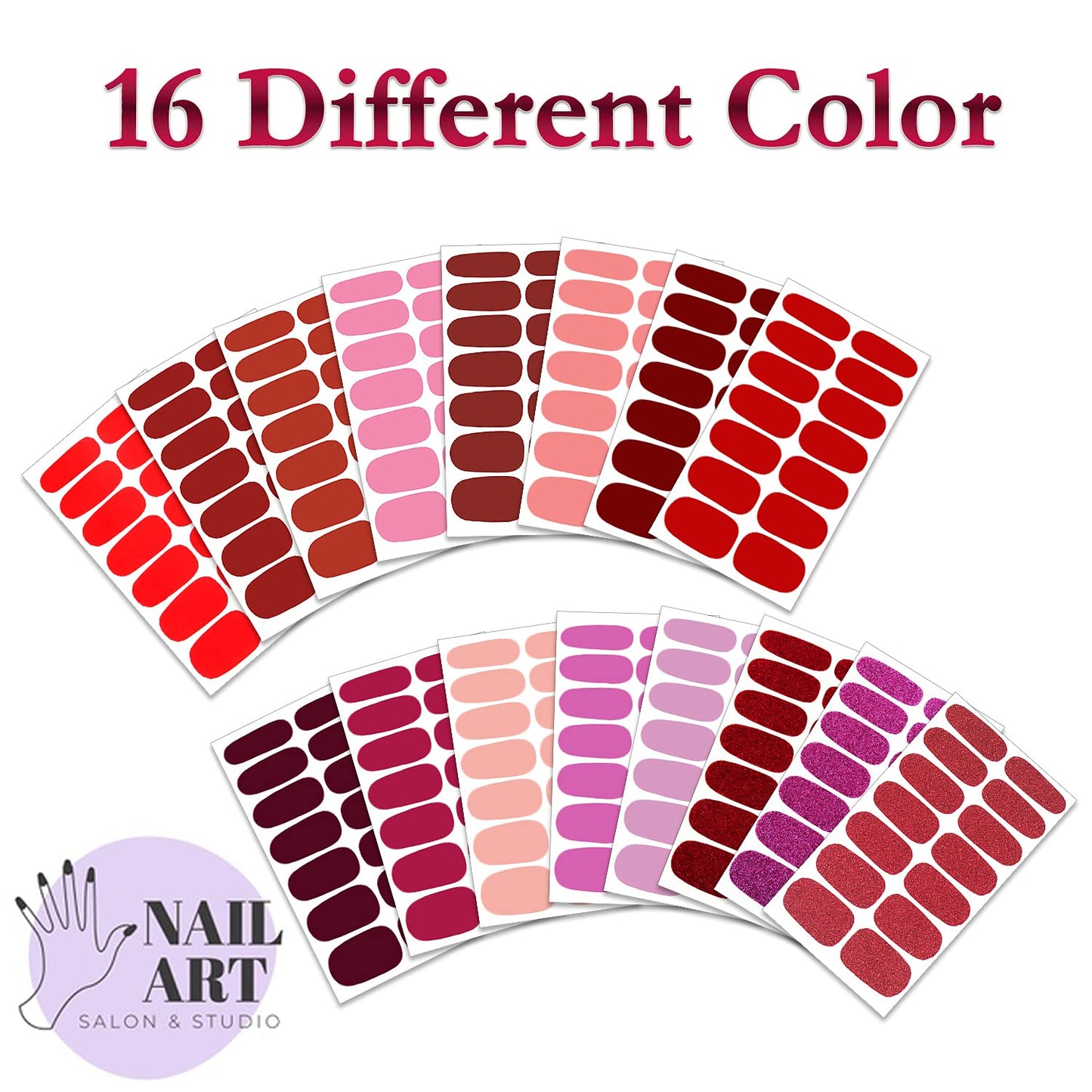 SILPECWEE 224 Pieces 16 Sheets Nail Polish Strips Solid Color Adhesive Nail Polish Stickers Nail Wraps for Women Nail Art Decals with Nail File (Vitality Red)