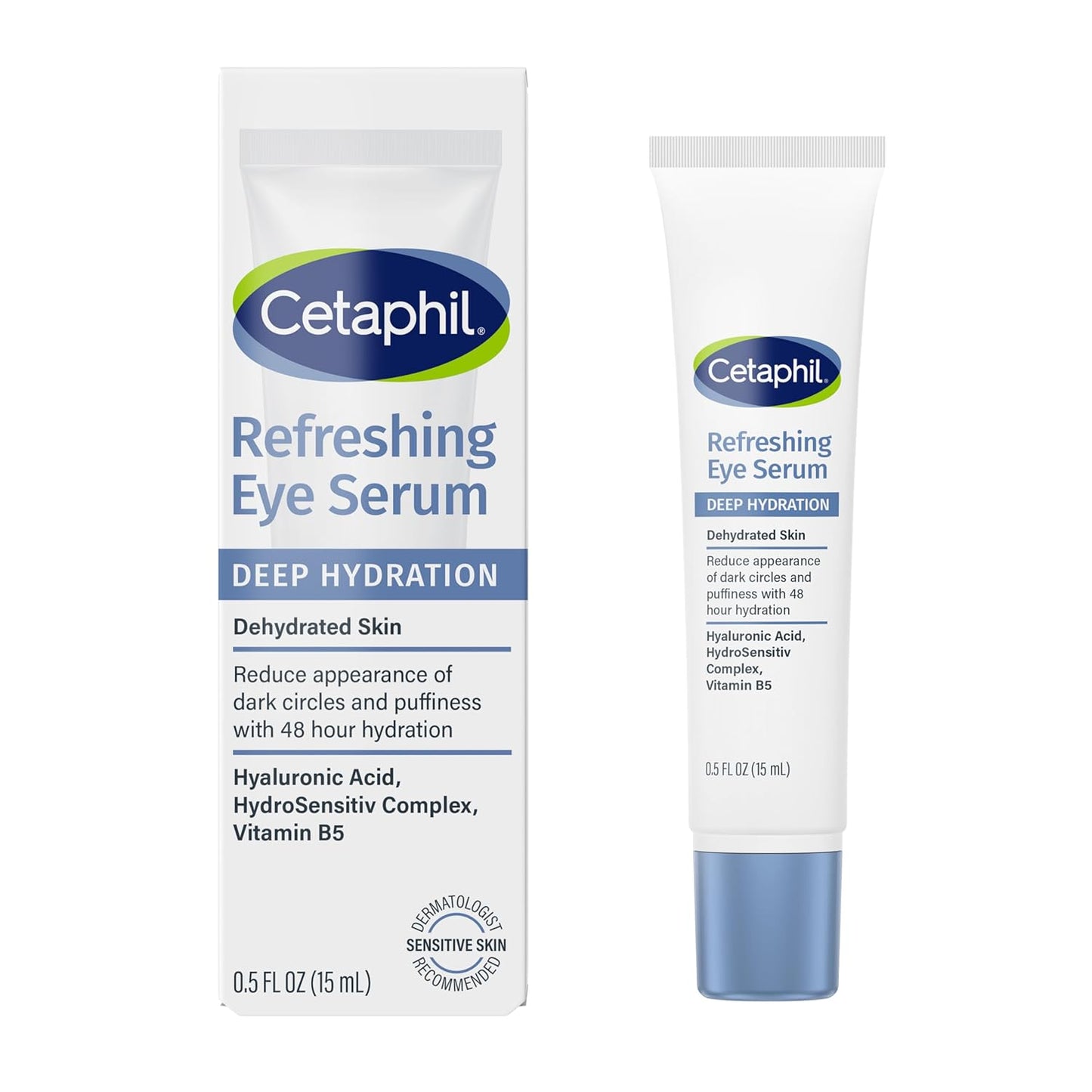 CETAPHIL Deep Hydration Refreshing Eye Serum, 0.5 fl oz, 48Hr Hydrating Under Eye Cream to Reduce the Appearance of Dark Circles, With Hyaluronic Acid, Vitamin E & B5 (Packaging May Vary)