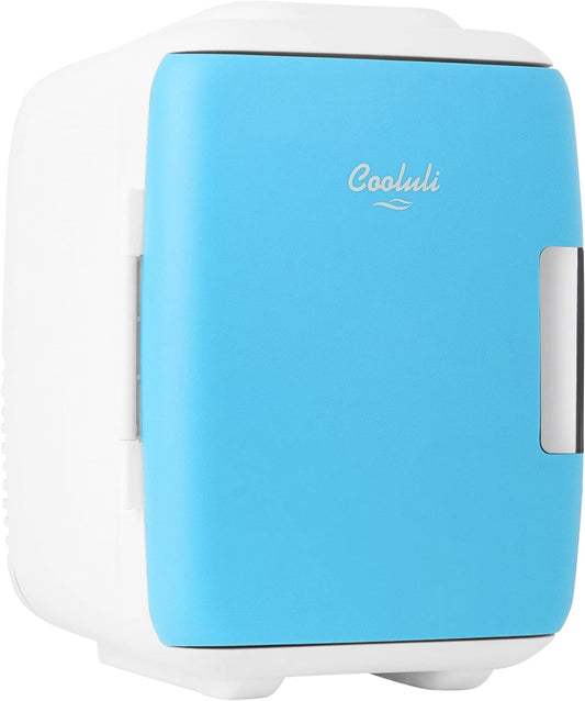 Cooluli Mini Fridge for Bedroom - Car, Office Desk & Dorm Room - Portable 4L/6 Can Electric Plug In Cooler & Warmer for Food, Drinks, Skincare Beauty & Makeup - 12v AC/DC & Exclusive USB Option, Blue