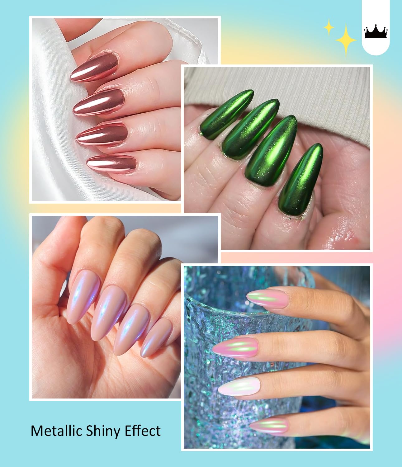 Gold Chrome Nail Powder BISHENGYF -【Fairy Effect】Pink Chrome Nail Powder White Pearl Aurora Mermaid Iridescent Rose Gold Red Nail Chrome Powder Metallic Mirror Glitter Pigment Dust for Nail Art DIY