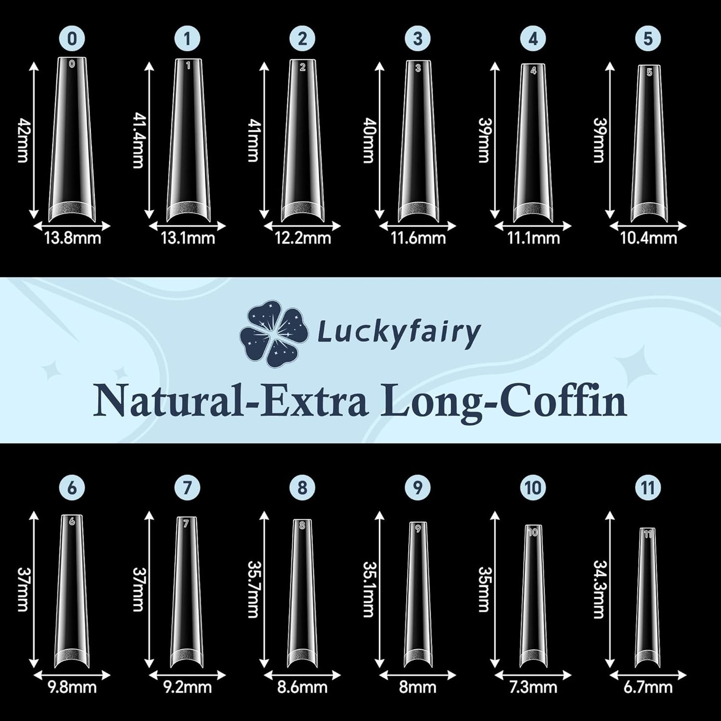 XXL Long Half Cover Coffin Nails Tips, 240 Pcs Clear Gel Acrylic Nails False Nail Tips Coffin, 12 Sizes Press On Nails with Box for Women & Girls Nail Extension