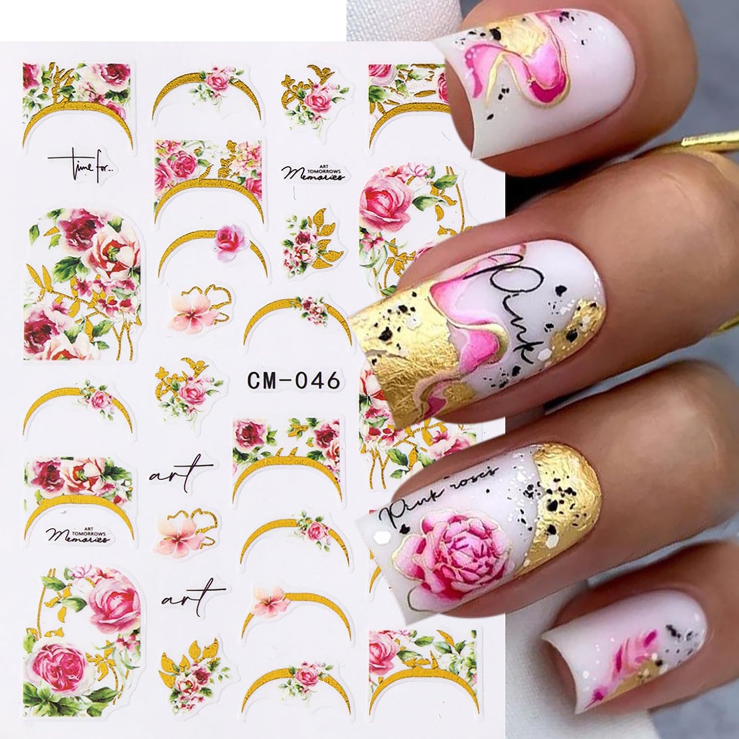 8 Sheets Flower Nail Art Sticker 3D Self-Adhesive Nails Stickers Floral Butterfly Nail Art Decals Holographic Blossom Decal for Women Hot Stamping French Manicure Stickers DIY Nail Supplies