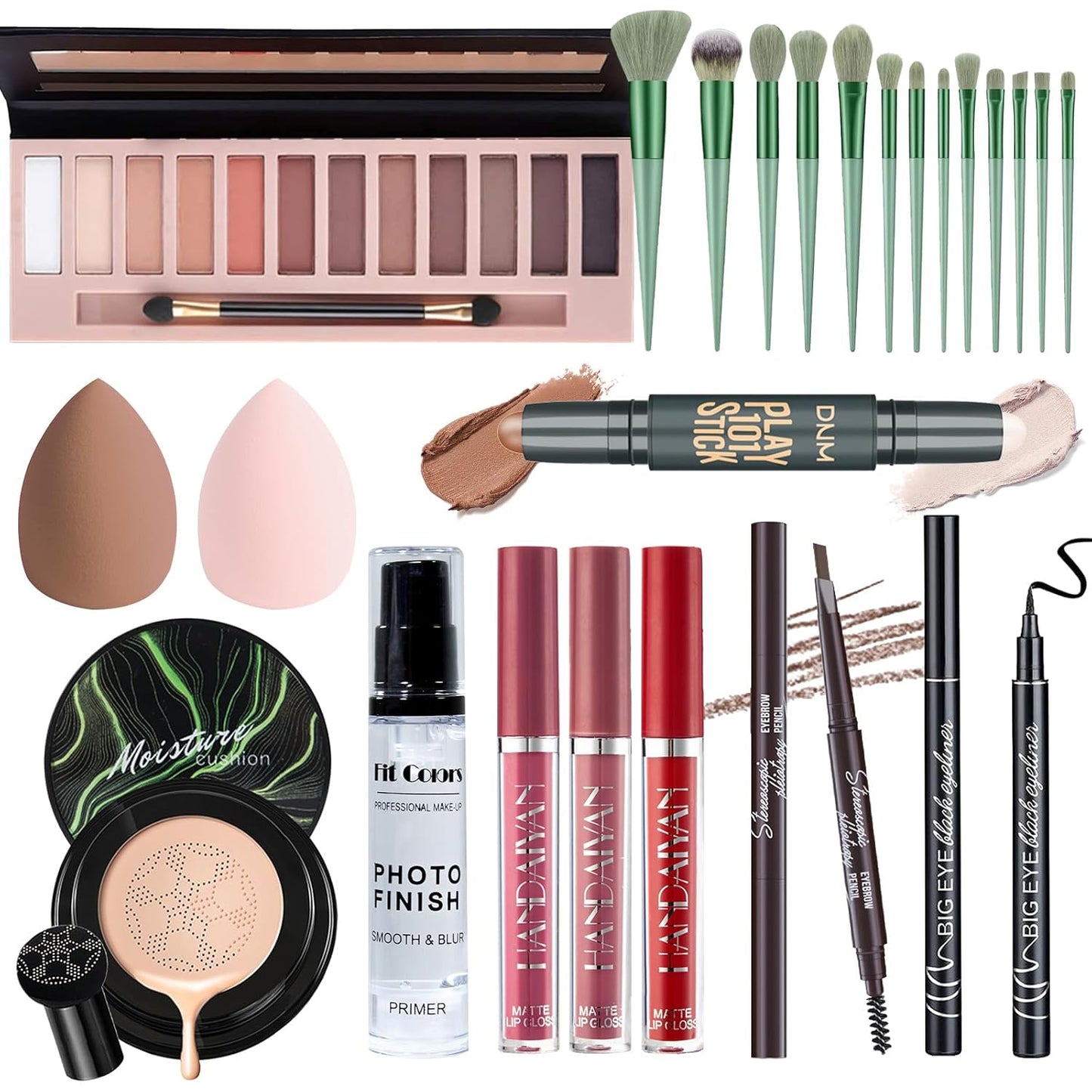Makeup Set Kit for Women Full Kit, Makeup Present for Girl Women Teen, Matte Eyeshadow CC Cream Foundation Face Primer Brush Set Sponges, Lip Glosses Counter Stick Eyeliner