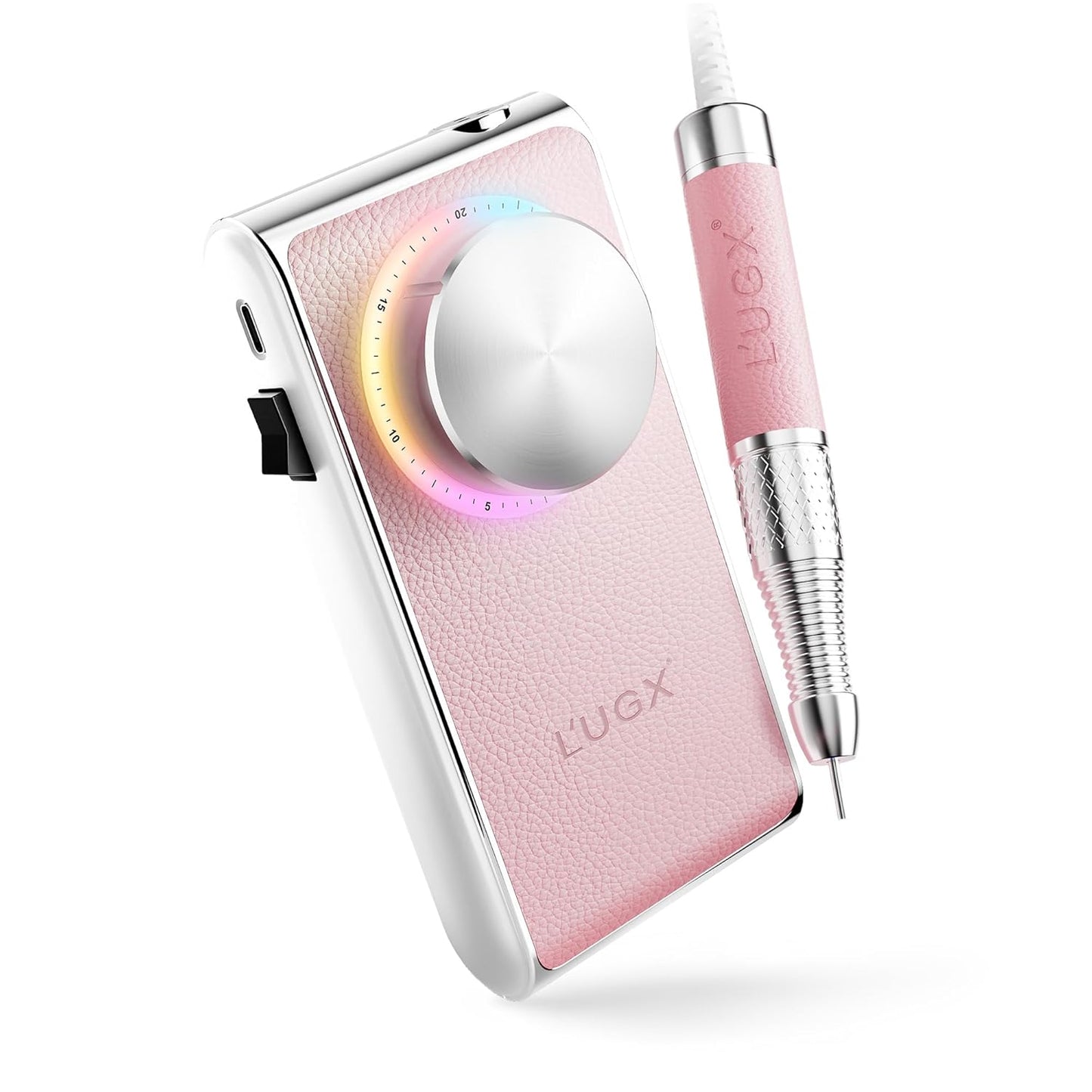 L'UGX Professional Nail Drill 30000RPM, Cordless Rechargeable Electric Nail File for Acrylic Nails Gel Polishing, Efile Nail Kit for Manicure Pedicure, Low Noise Low Vibration, 7Pcs Drill Bits, Pink