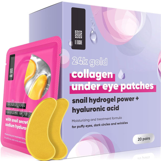 LE GUSHE Under Eye Mask & Under Eye Patches (20 Pairs) - Gold Eye Mask with Collagen & Amino Acid, Cooling Eye Care for Wrinkles, Puffy Eyes & Dark Circles, Brightening Skincare