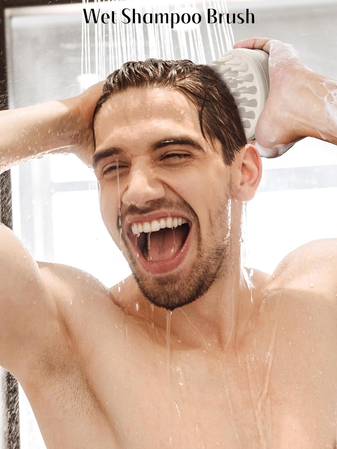 HEETA Scalp Massager Hair Growth Brush with Soft Silicone Bristles, Wheat Straw Handle, 2 Count (Beige & Purple, Round, All Hair Types)