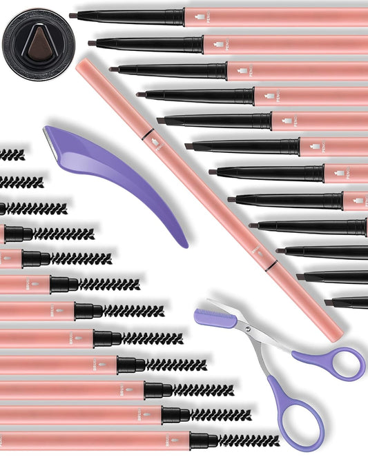 12Pcs Microblading Eyebrow Pencils Deep Brown Waterproof Eye Brow Pencil w/Eye Brow Razor & Scissors Kit 0.5mm Ultra-Fine Tip Creates Hair-Like Strokes for Women Effortless Natural Brows