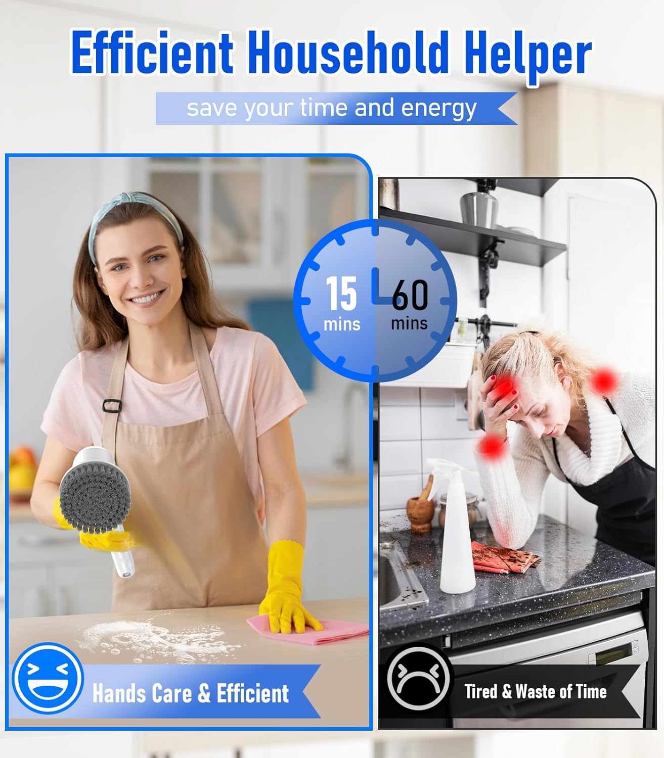 Electric Spin Scrubber, Cordless Electric Cleaning Brush with 5 Replaceable Heads, Battery Level Display Handheld Electric Scrubber for Cleaning Bathroom, Tub, Tile, Floor, Sink, Window, Stove Hsicily