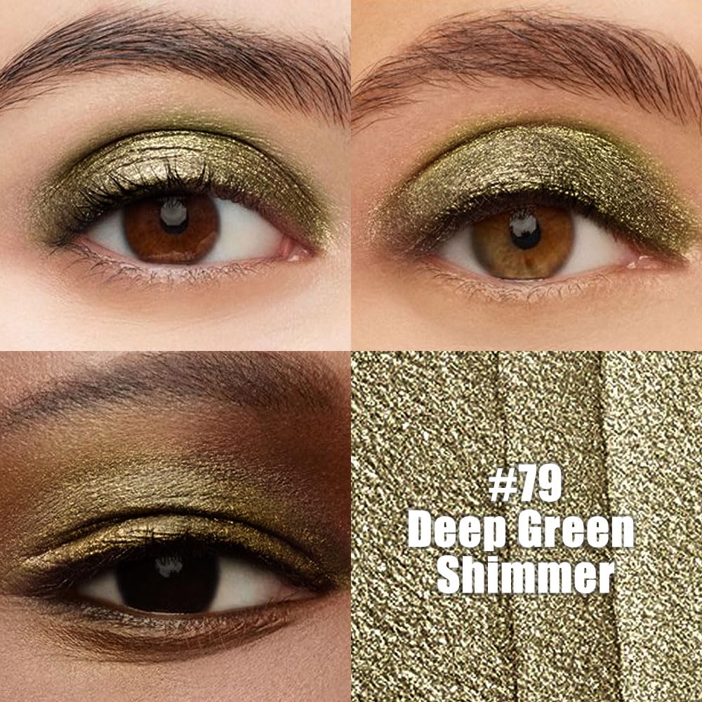 Deep Green Shimmer Cream Eye Shadow Stick Makeup for Women, Green Shimmer Eyeliner Pencil Eyeshadow Brightener Stick for Eyes, Waterproof Eyeshadow Applicator Blendable sombras para ojos 79#