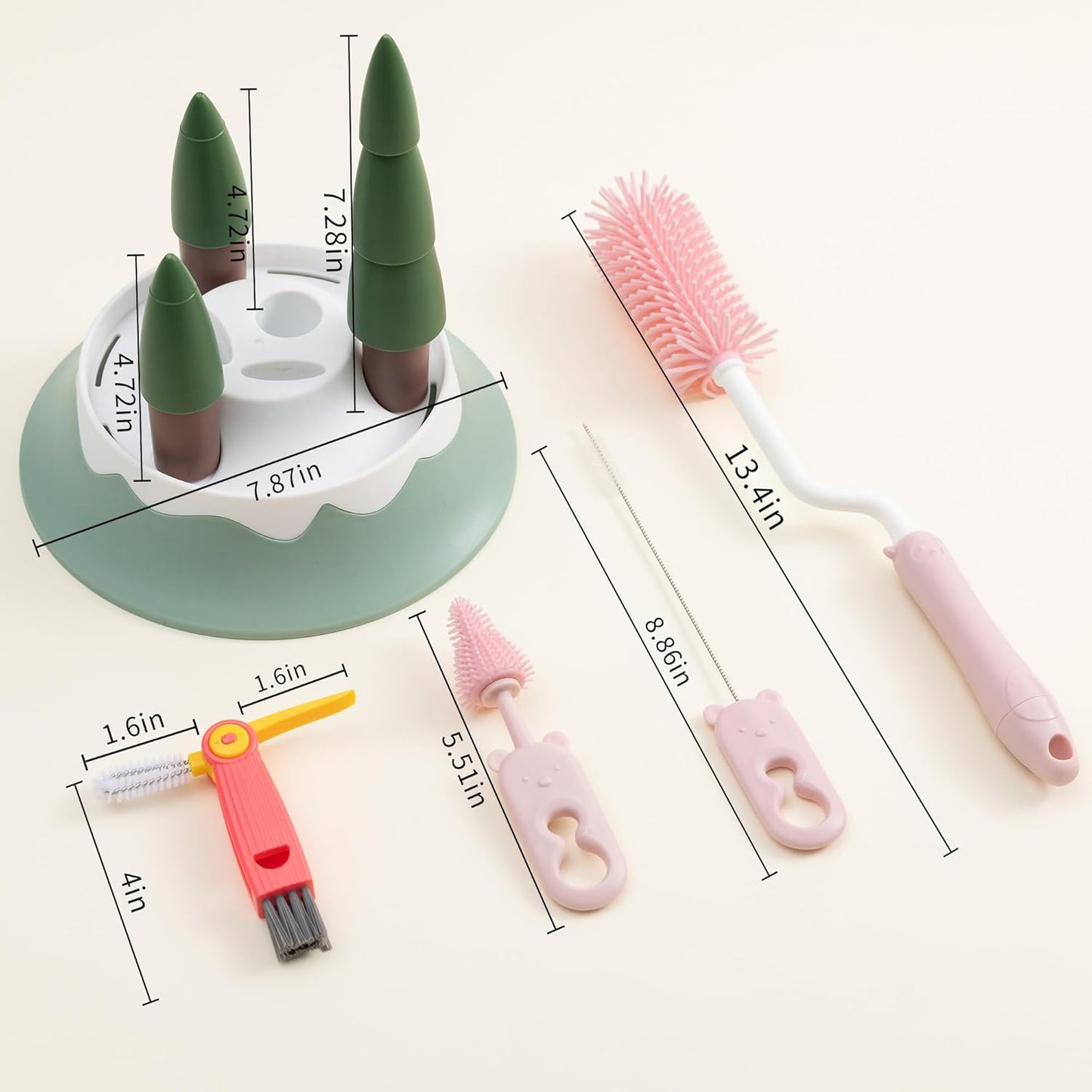 Baby Bottle Drying Rack and Cleaning Set, with Spinning Silicone Baby Bottle Brush, Pacifier Brush, Straw Brush, Cup Lid Cleaning Brush, 2025 Xmas Holiday Surprise Gift for Newmom, Blue