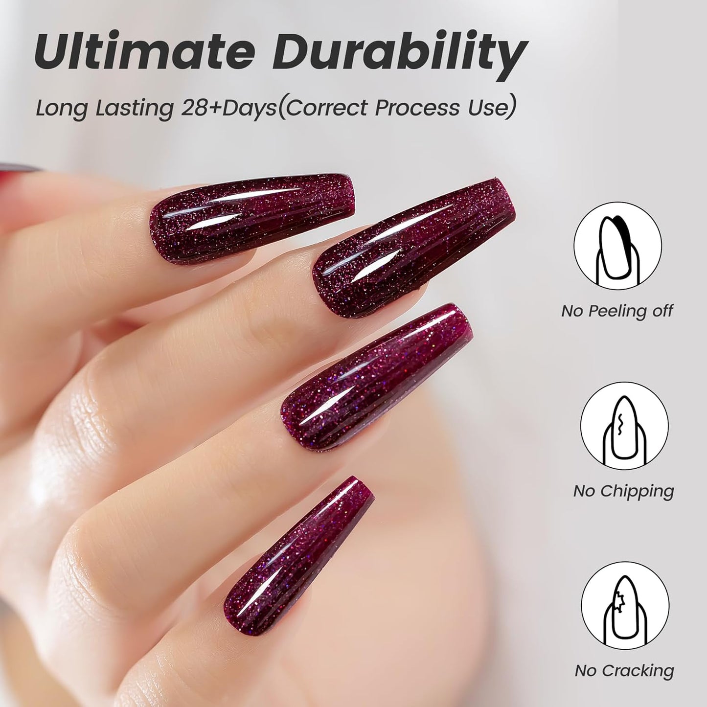 YTD Likomey Gel Nail Polish,15ml Colorful Wine Purple Glitter Fall Winter Dark Plum Shimmer Shiny Sparkly Salon Home DIY Manicure UV Color Varnish,SF402