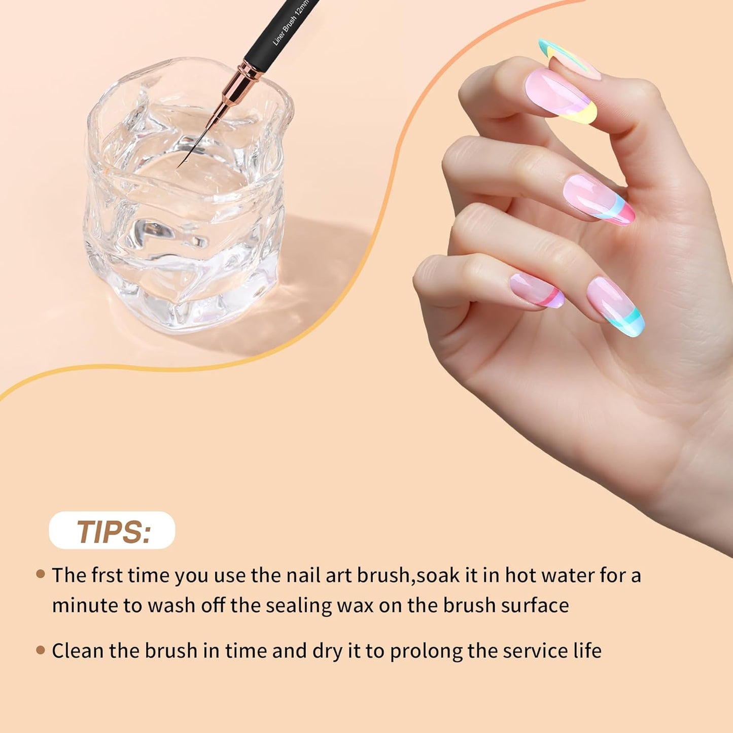 Metallic Nail Art Brushes, 5Pcs Nail Art Liner Brushes, Painting Design Brush Set Nail Dotting Drawing Tool for Long Lines, Thin Details, Fine Drawing Sizes 4/8/12/20/25mm, Sliver