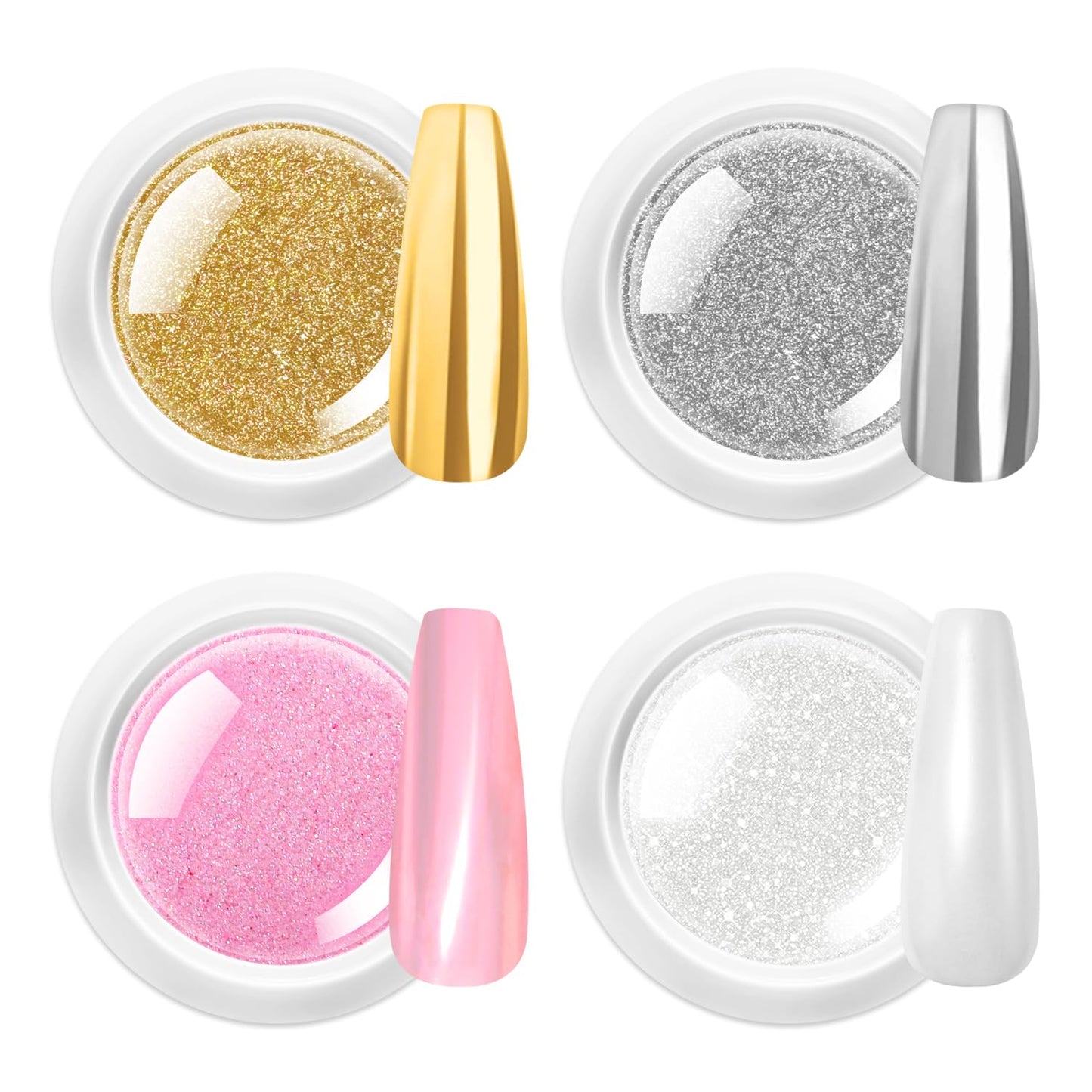 Gold Chrome Nail Powder 24K Mirror Effect BISHENGYF - Pink Gold Nail Chrome Powder Aurora Mermaid Mirror Effect Powder, White Pearl Iridescent Holographic Metallic Pigment Dust for Nail Art Decoration