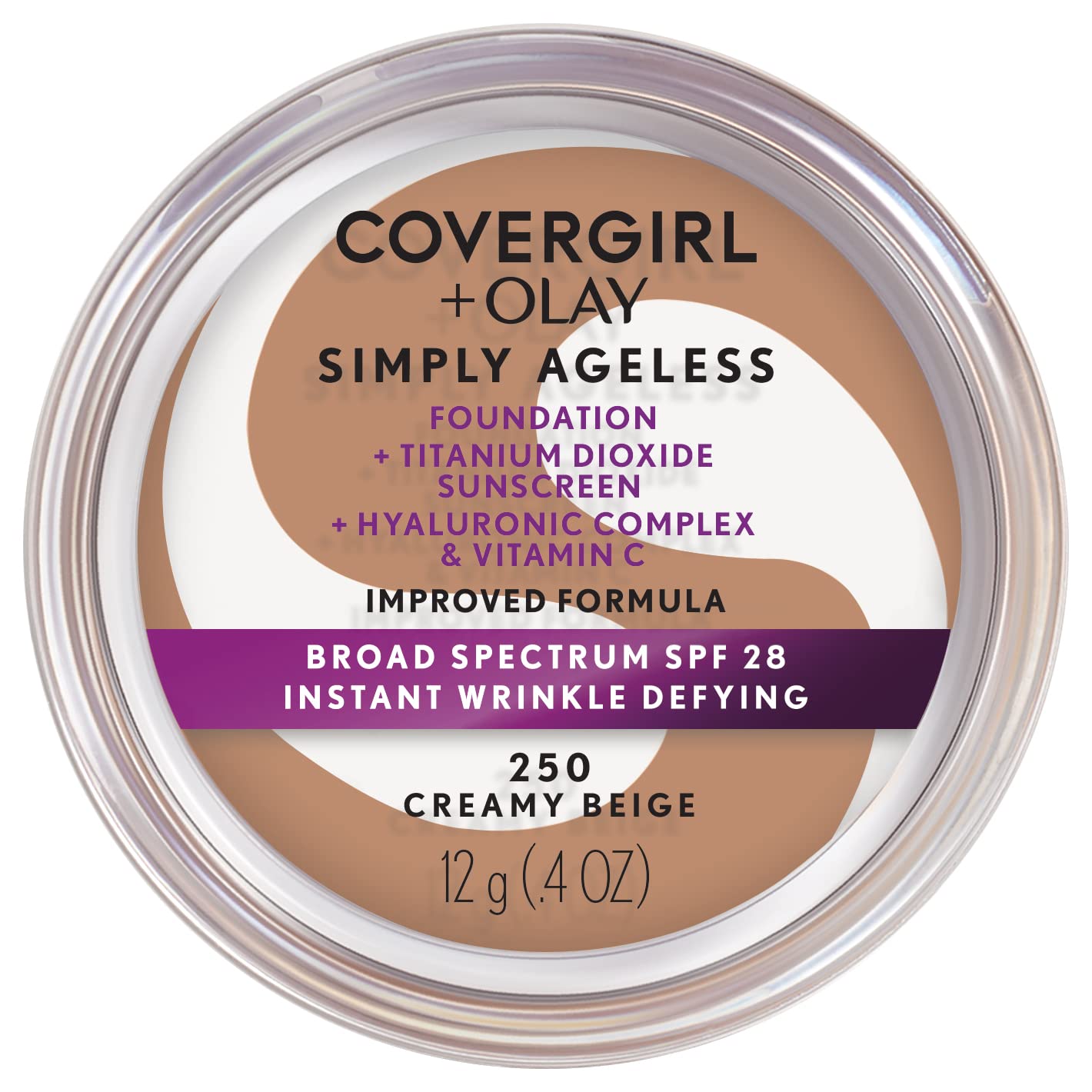 COVERGIRL Simply Ageless Instant Wrinkle Defying Foundation, SPF 28, Hyaluronic Complex & Vitamin C - 250 Creamy Beige, Pack of 1