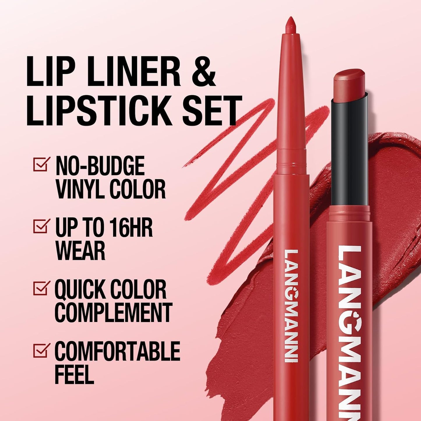 Jolilab 4Pcs Lip Set: 2 Colors Lip Liner+2 Colors Lipstick, Matte/Creamy,Smooth Creamy Texture,Long-Lasting,Bold/Nude Shades for Daily/Party, Vegan, Gift for Makeup Lovers.(#11+12)