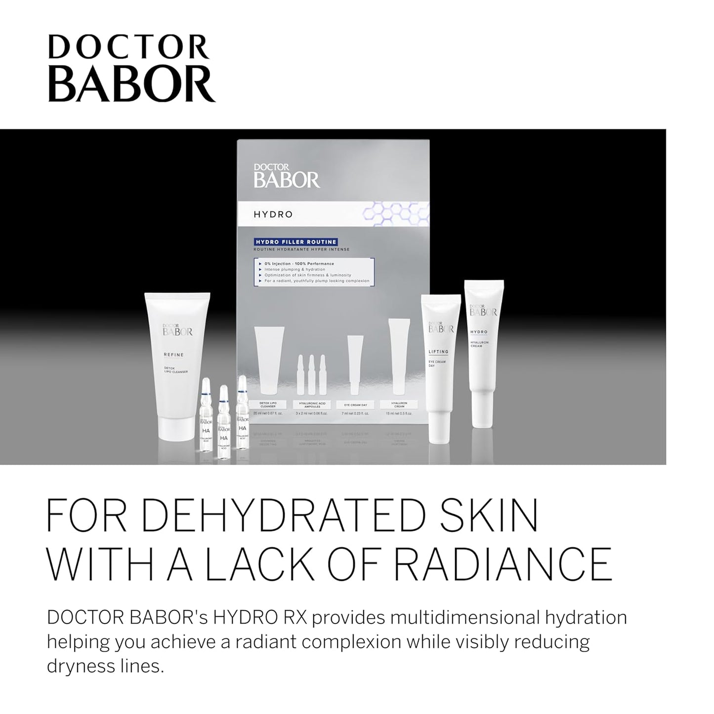DOCTOR BABOR Hydro Filler Routine, Hyaluronic Acid Power Serum Ampoules, Lifting & Plumping Eye Cream, Target Wrinkles & Firmness, Radiant Results Skincare Set