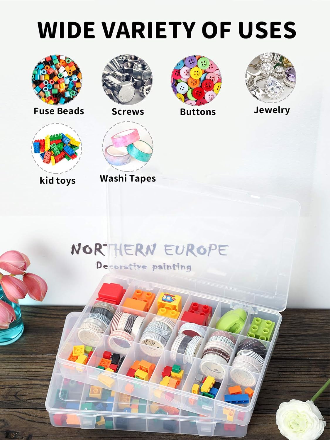 2pack 18 Grids Unadjustable Clear Plastic Organizer Box plastic tray with dividers clear tackle storage containers for snackle jewelry