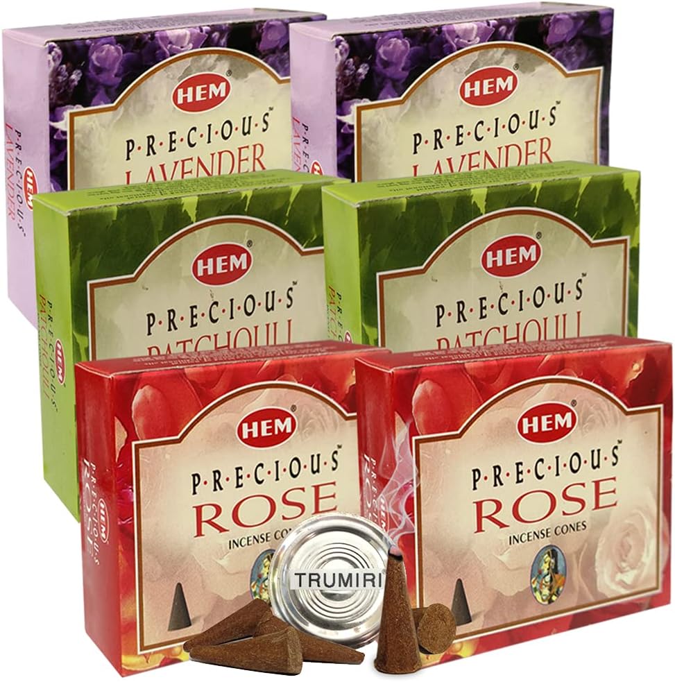 Lavender Patchouli Rose Incense Cones & Holder Bundle Variety Pack From Hem Trumiri Insense Insence