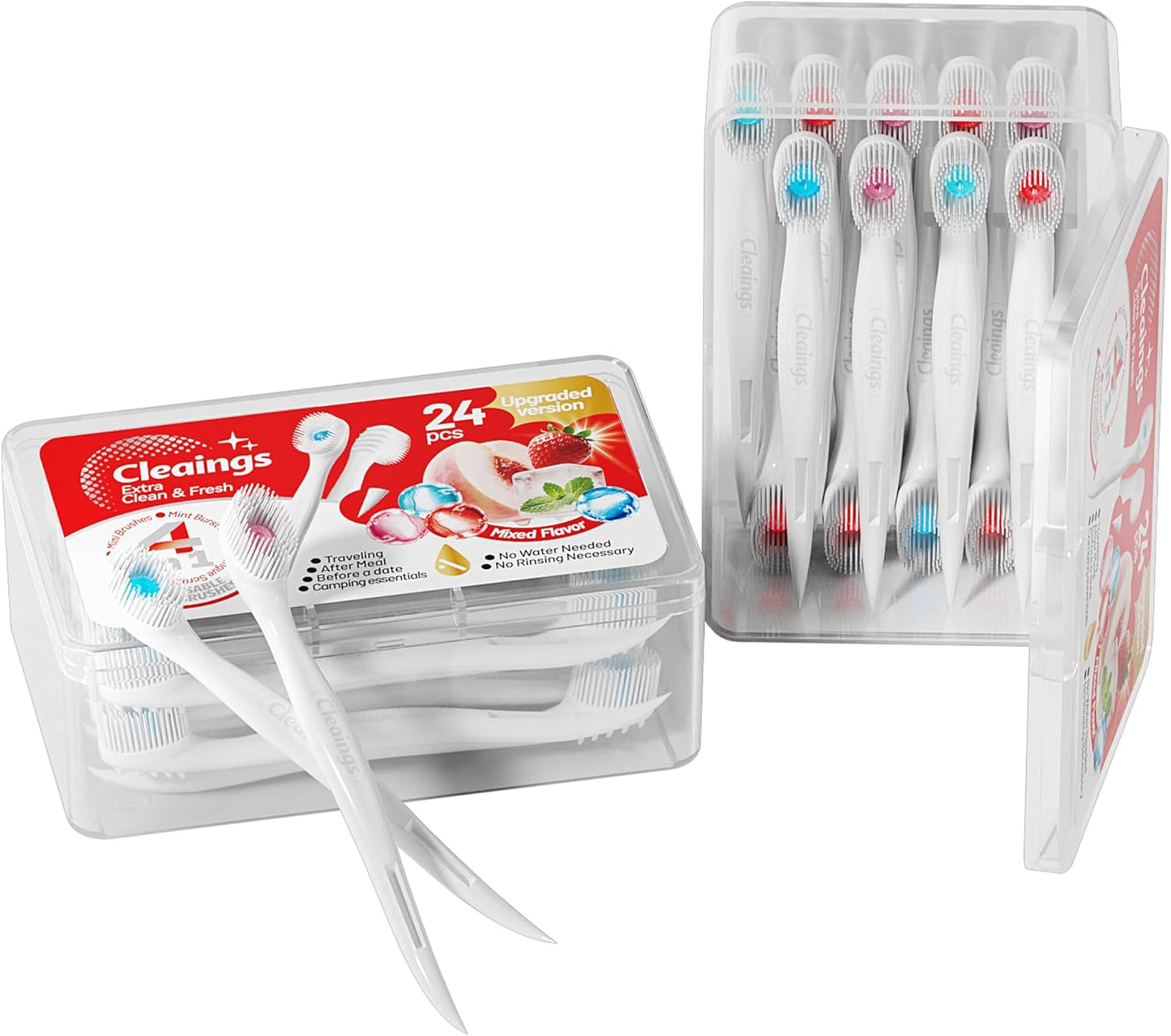 cleaings® Mini Disposable Toothbrush Set with Toothpaste – Travel Essentials, Portable Toothbrush for Women & Men, Camping, Road Trip, Vacation, 24 Count-Mix Flavor（Pack of 1）