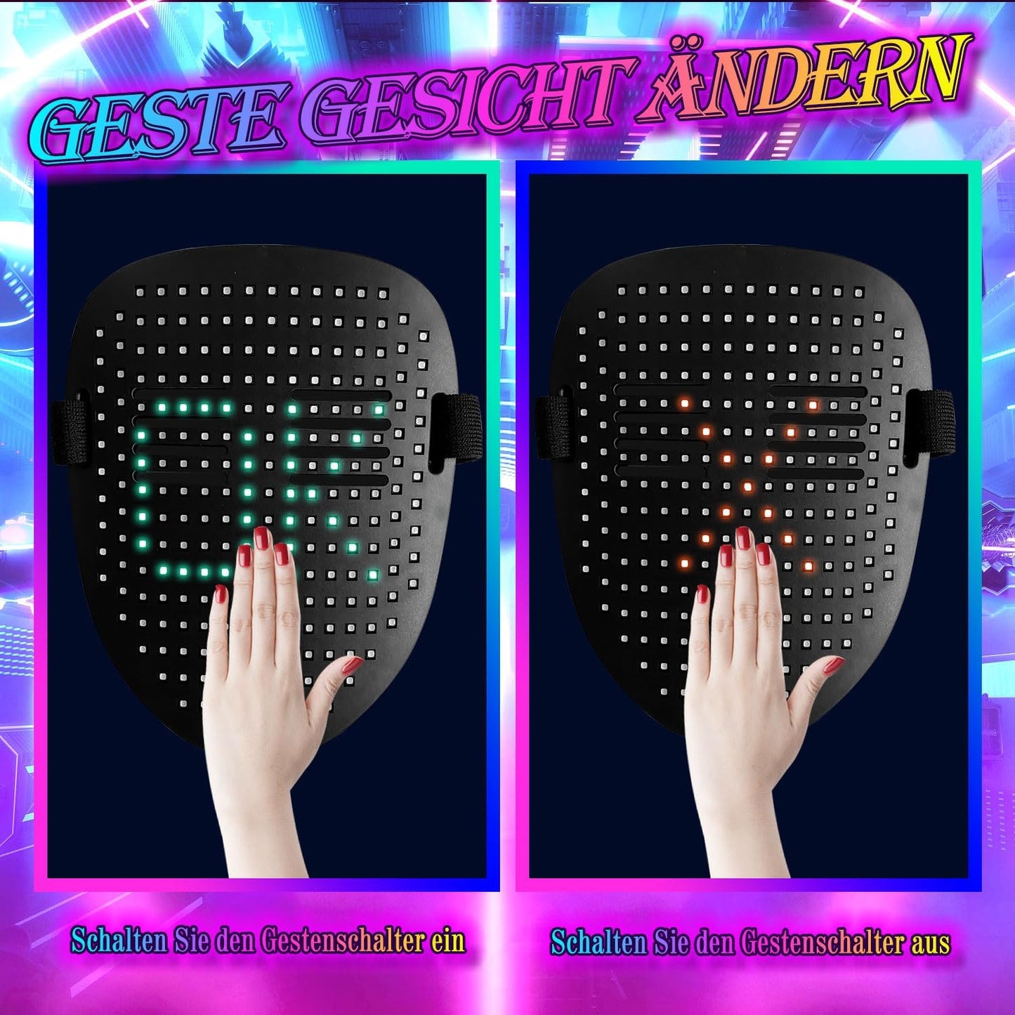 MEGOO Led Mask with Gesture Sensing Transforming,Light Up Luminous Digital Glow Mask for Halloween Rave Dj Party Masquerade