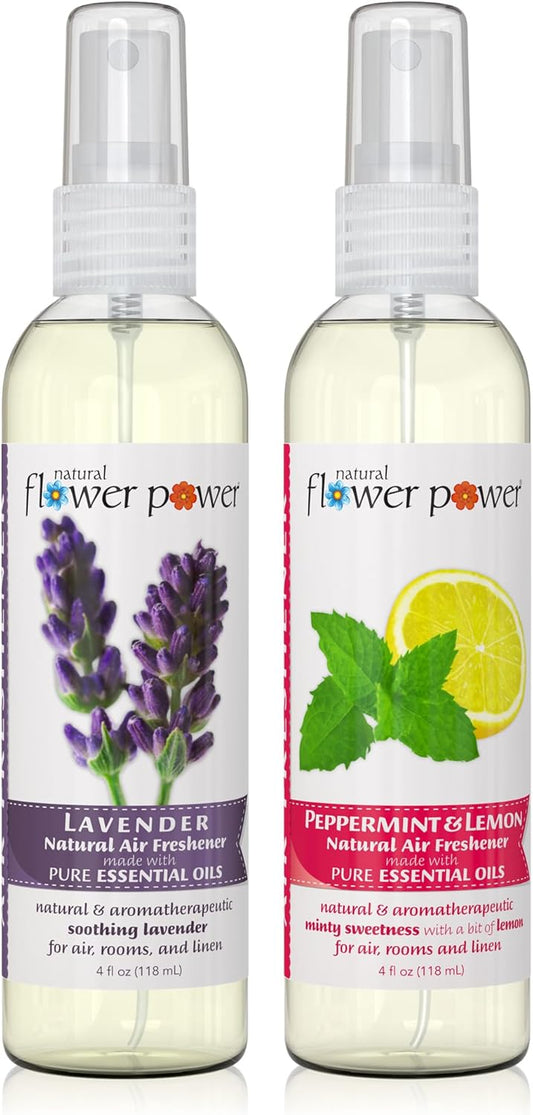 Air Freshener Spray - Odor Eliminator with Essential Oils for the Home, Car & Fabric - Cruelty Free & Vegan - Lavender + Peppermint & Lemon - 2 x 4 oz