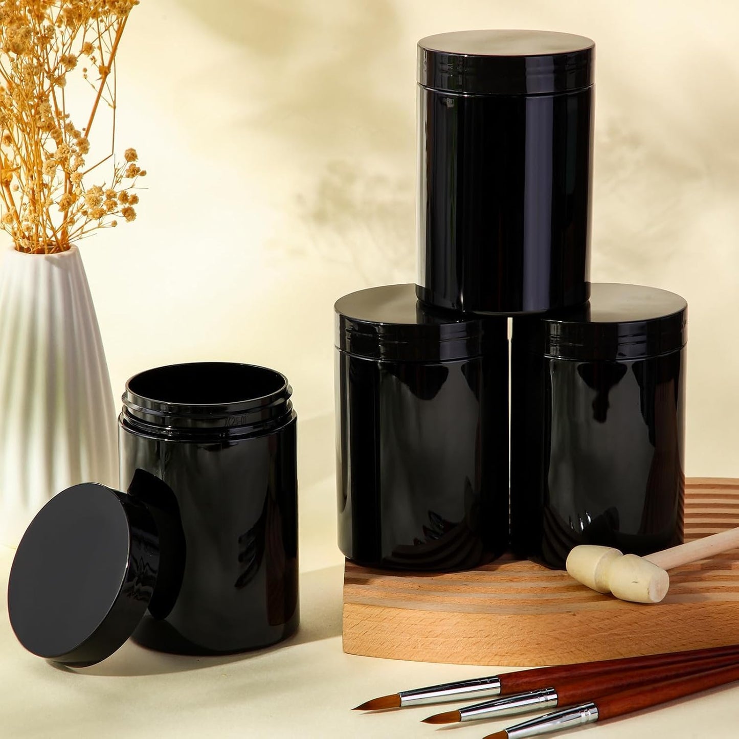 SATINIOR 24 Pieces Empty Clear Plastic Jars with Lids Round Storage Containers Wide Mouth for Beauty Product Cosmetic Cream Lotion Liquid Butter Craft and Food(Black,16 oz)