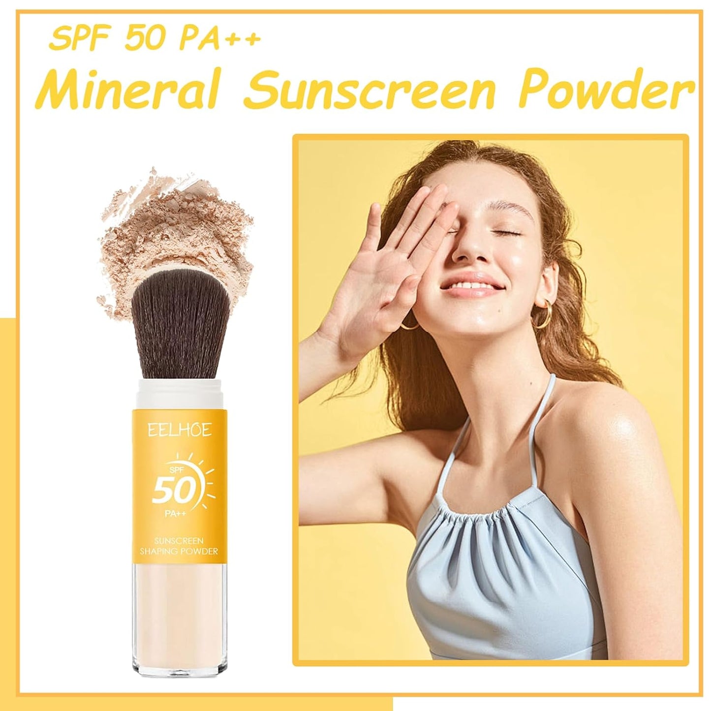 Mineral Sunscreen Setting Powder, SPF 50 PA++ Powder Sunscreen for Face, Oil Control Lightweight Breathable Concealer Brush Powder, Mineral Brush Face Powder Translucent Powder for All Skin