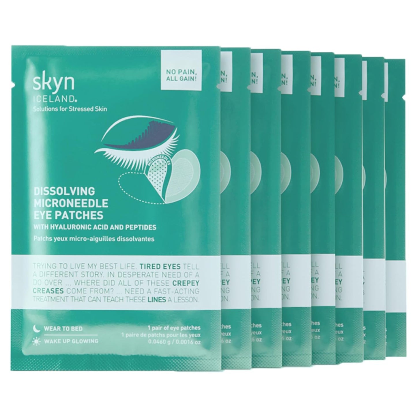 skyn ICELAND Dissolving Microneedle Under Eye Patches with 39% Hyaluronic Acid and Peptides, No Slip Overnight Eye Mask for Fine Lines, Wrinkles and Firming, Vegan, All Skin Types, 8 Pairs