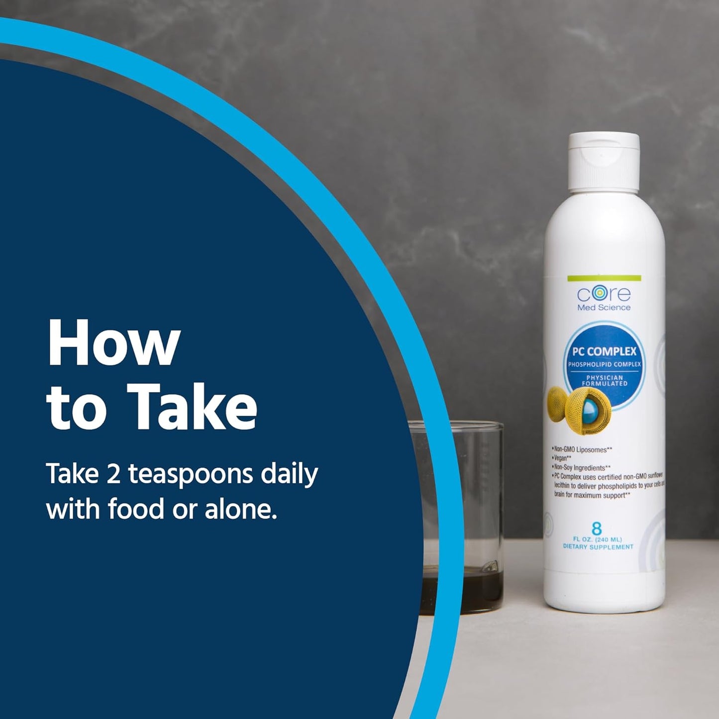 Core Med Science Phosphatidylcholine Supplement, Liposomal PC Complex (8 Fl Oz) - Lecithin Phospholipid Supplement That Supports Liver & Gut Health - Phosphatidyl Choline Liquid for Cognition Support