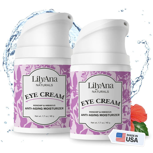 LilyAna Naturals Eye Cream - Eye Cream for Dark Circles and Puffiness, Under Eye Cream, Anti Aging Eye Cream Reduce Fine Lines and Wrinkles (1.7 Ounce (2-pack), Rosehip and Hibiscus (Bottle))