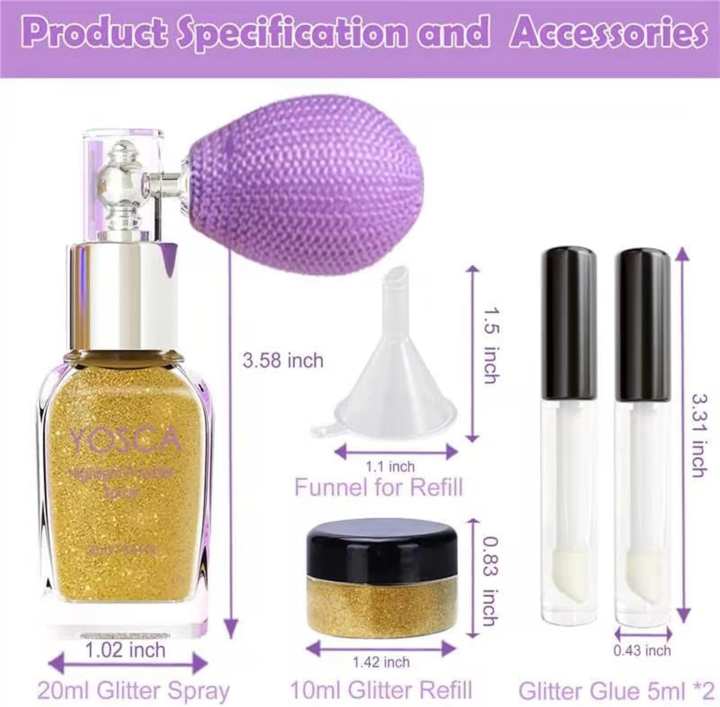 Yosca Body Glitter Spray, 30ML Loose Body Shimmer Powder Hair Spray Rose Pink Glitter Sparkle Highlighter Makeup Christmas Festival Rave Accessories for Clothes Hair Face Nail Art