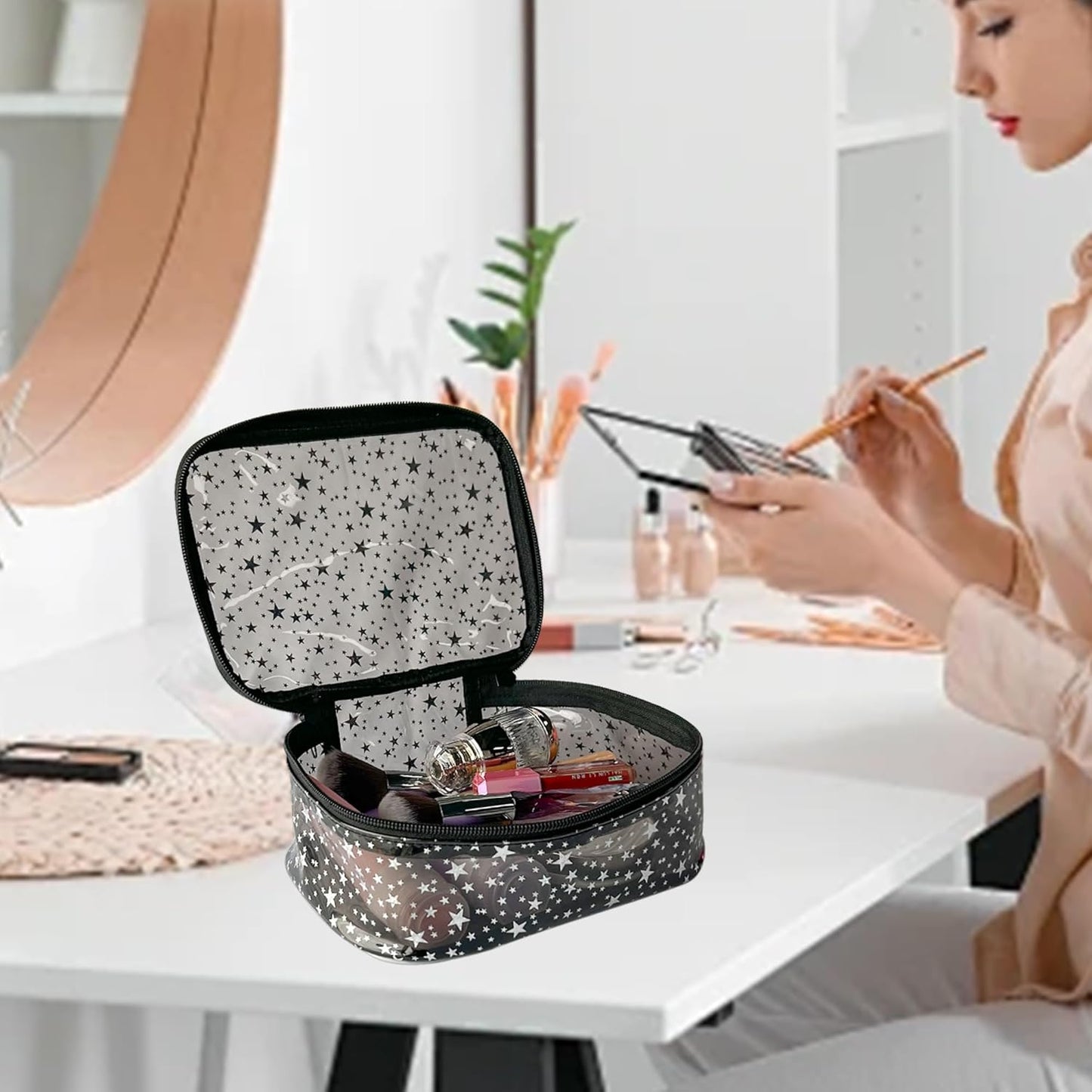 Holographic Makeup Bags Bulk,Clear Storage Bag Toiletry Pocket Portable Zippered Iridescent Pouch Waterproof Cosmetic Gift Bags for Women (Black)