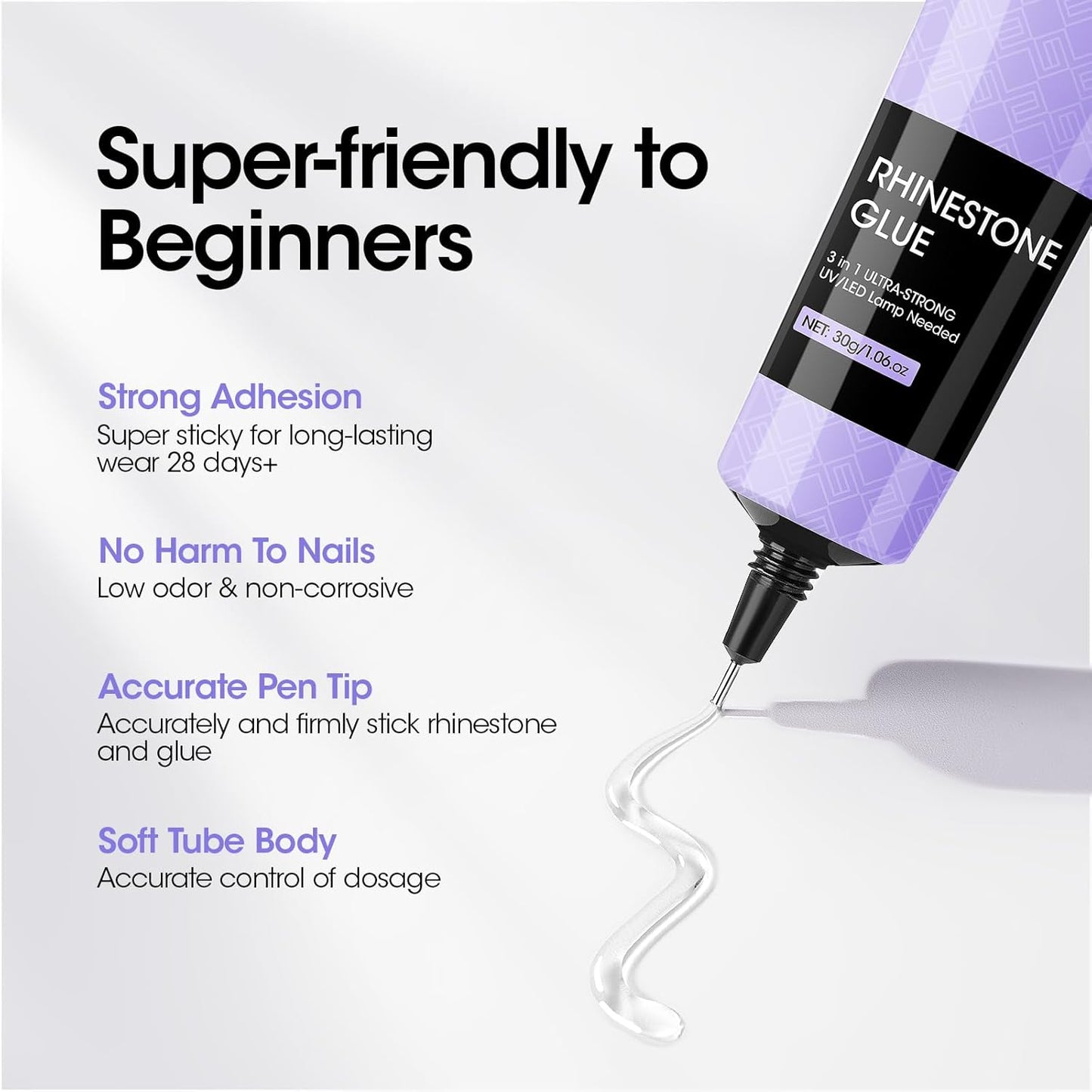 Gellen 30g Rhinestone Glue for Nails, Super Strong Adhesive Gel Nail Glue for Nail Charms, UV Light Needed Nail Gel for 3D Nail Art & Beads & Diamonds & Jewelry