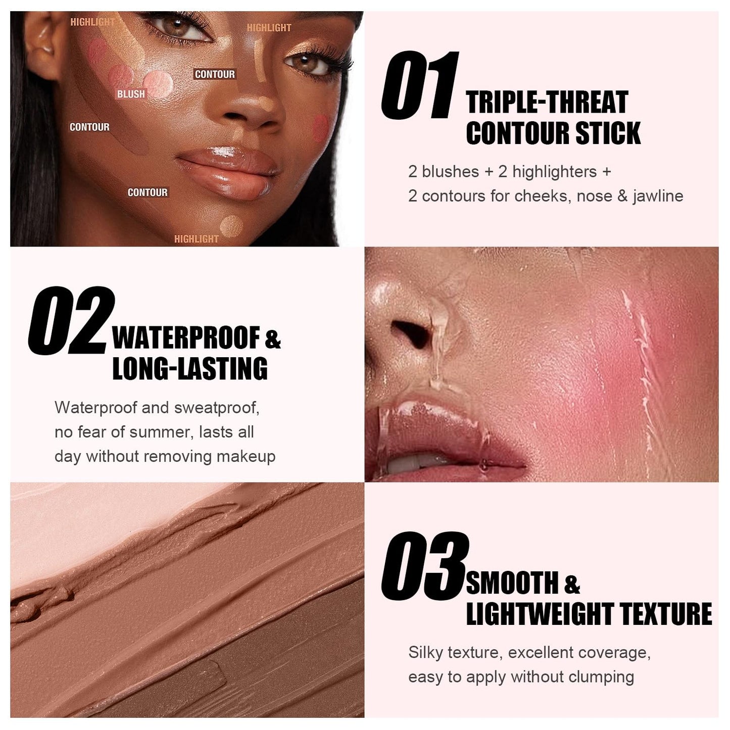 6 Colors Cream Contour Stick Makeup Kit, Shades with Blush, Highlighter and Bronzer, Double Ended Contour Stick for Cheeks, Waterproof and Long Lasting, Matte and Dewy Finish (Set A)