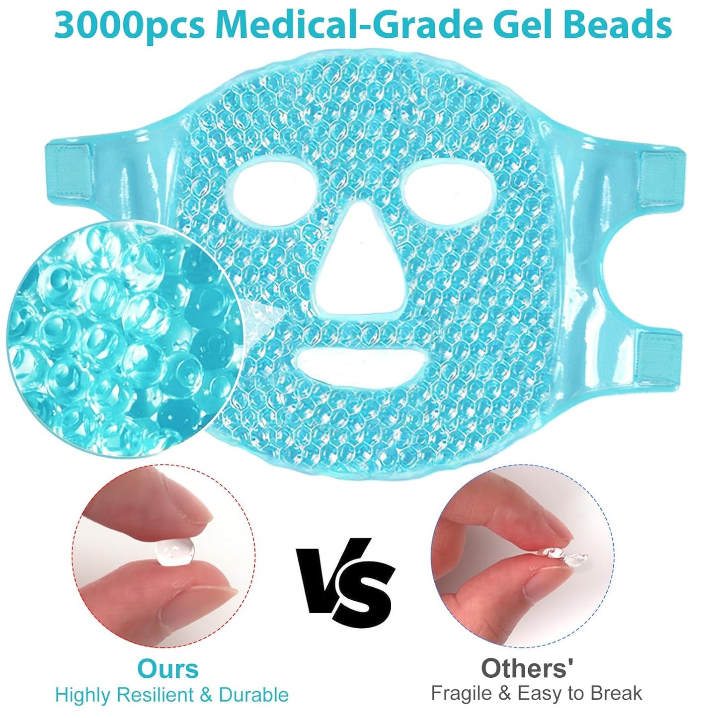 BeeVines Ice Face Mask, Cooling Gel Pack for Puffy Eyes, Cold & Hot Reusable Compress, Frozen Eye Packs Masks for Women for Dark Circles, Puffiness, Allergies & Headaches (Blue)