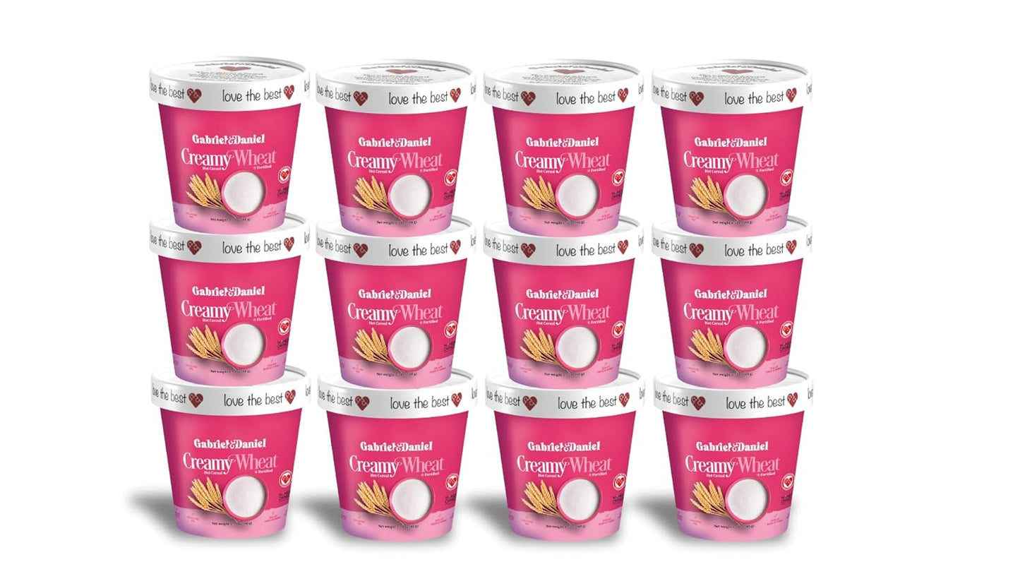 Gabriel & Daniel Organic Instant Creamy Wheat (Farina) Hot Cereal Cup – Non-GMO, Pure and Organic Breakfast Cereal – Rich in Iron & Vitamin C for a Nourishing and Quick Meal – Smooth & Creamy Texture (Pack of 12)