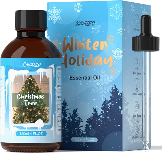SALUBRITO Christmas Tree Essential Oil 4 Fl.Oz (120ml), Pure & Natural Fragrance Oils, Winter Essential Oil for Diffuser, Candle & Soap Making, Strong Scented Oil & Diffuser Oil