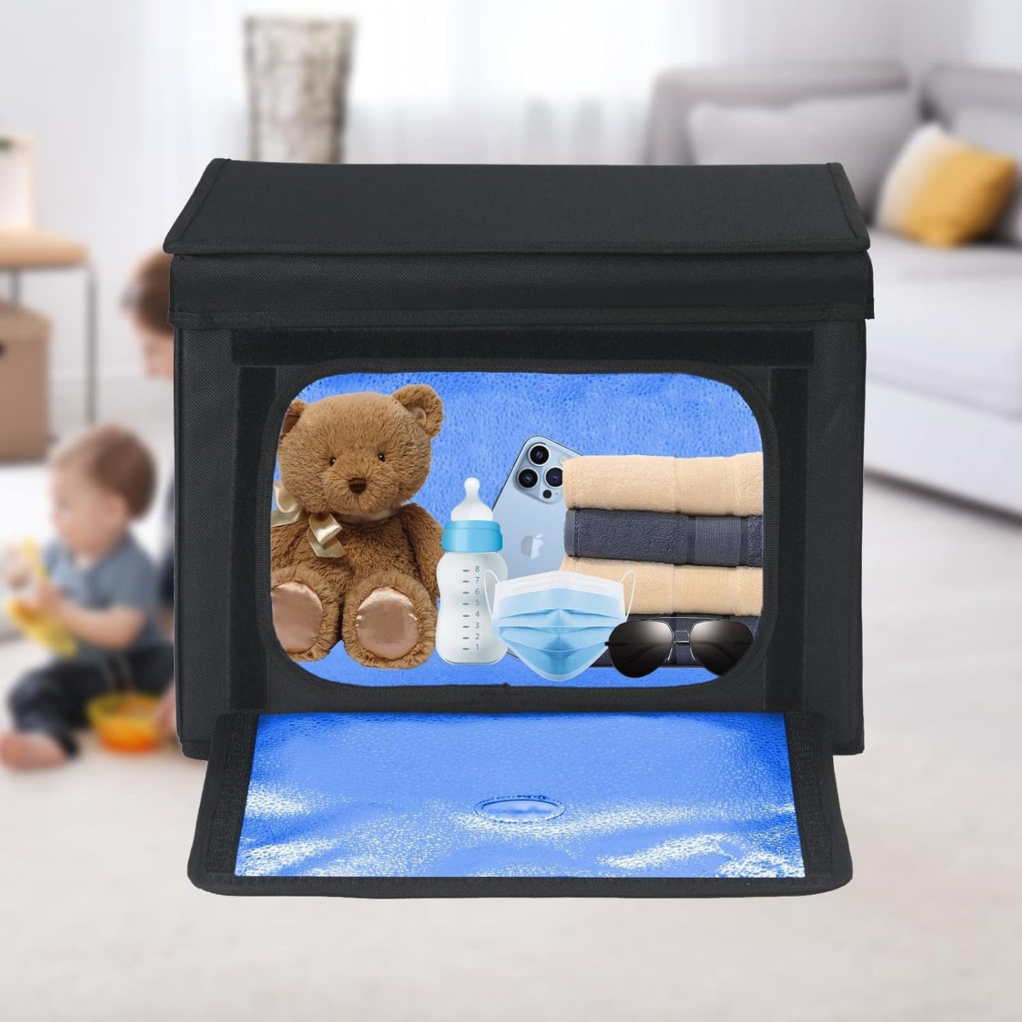 Large UVC Sanitizer Box Ozone Free, Foldable Cleaner Bag with Timer, 36L/9.5gal UV Light Bulb Black Tote for Shoes, Cell Phone, Baby Bottle, Key, Towel