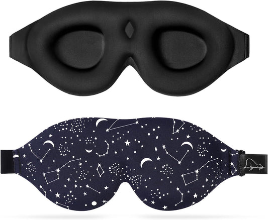 ALASKA BEAR Sleep Mask Women Men with Molded Eye Cups, Well-Contoured 3 D Extra-Plush Soft Memory Foam Blackout Eye Mask Zero Pressure on Eyelids & Eyelashes w Earplugs Set - Silent Night Stars