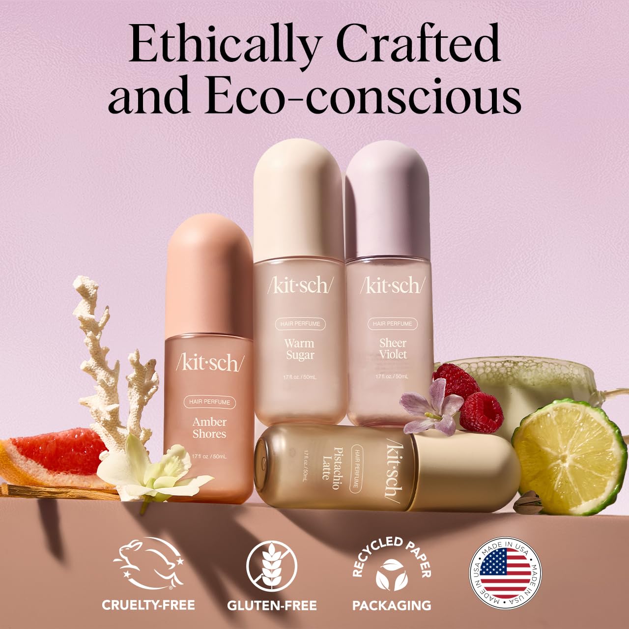 Kitsch Hair Perfume for Women - Sheer Violet | Clean, Deodorizing & Patented Odor-Eliminating Technology Hair Spray & Body Mist - Freshen Hair, Body & Pillows - Raspberry, Soft Musk Scent - 50mL