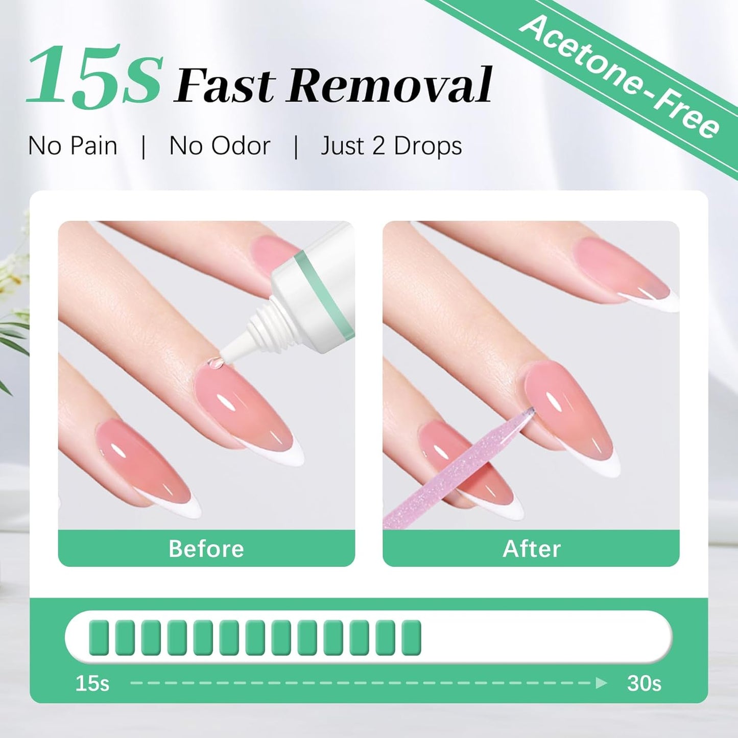 Nail Glue & Nail Glue Remover for Press On Nails, 10g Semi Sold Glue No Curing Needed, 10ml Gentle Quick Remove Not for Gel Polish Base Coat, Upgraded Long Lasting 28+ Days Fake Acrylic Tips